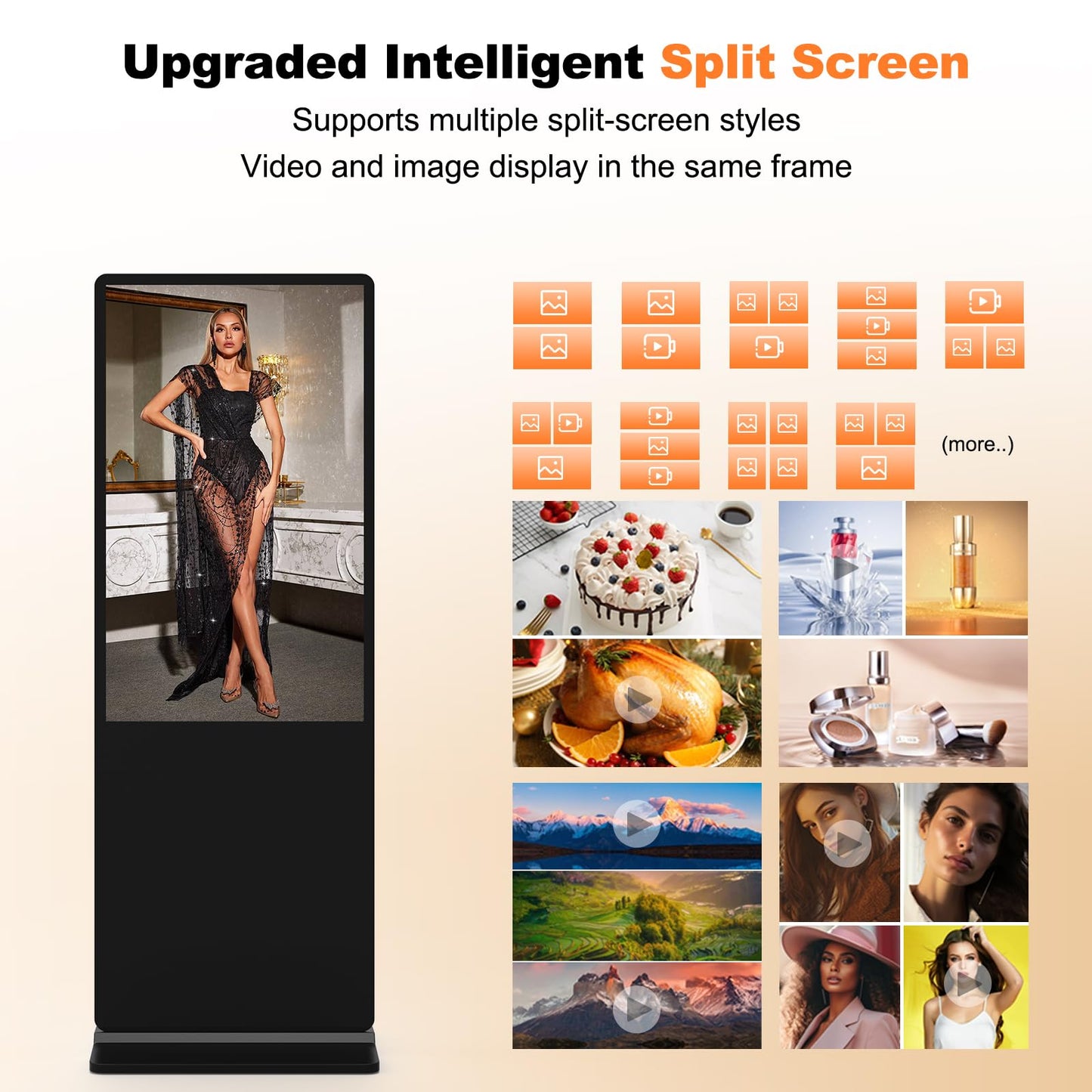 YCKJNB 43 inch Indoor Digital Signage Touchscreen,CMS Software,IPS Floor Standing Digital Kiosks Interactive Displays with WiFi HDMI/USB Input Auto AD Player, Android OS Black