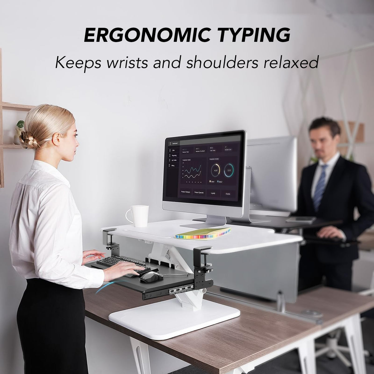 AX WABER Keyboard Tray Under Desk Pull Out with Extra Sturdy Adjustable C Clamp Mount System, 27.3 (32.5 inch Including Clamps) x 11 Inch Slide-Out Platform Computer Drawer for Typing, Black,AX01WB01