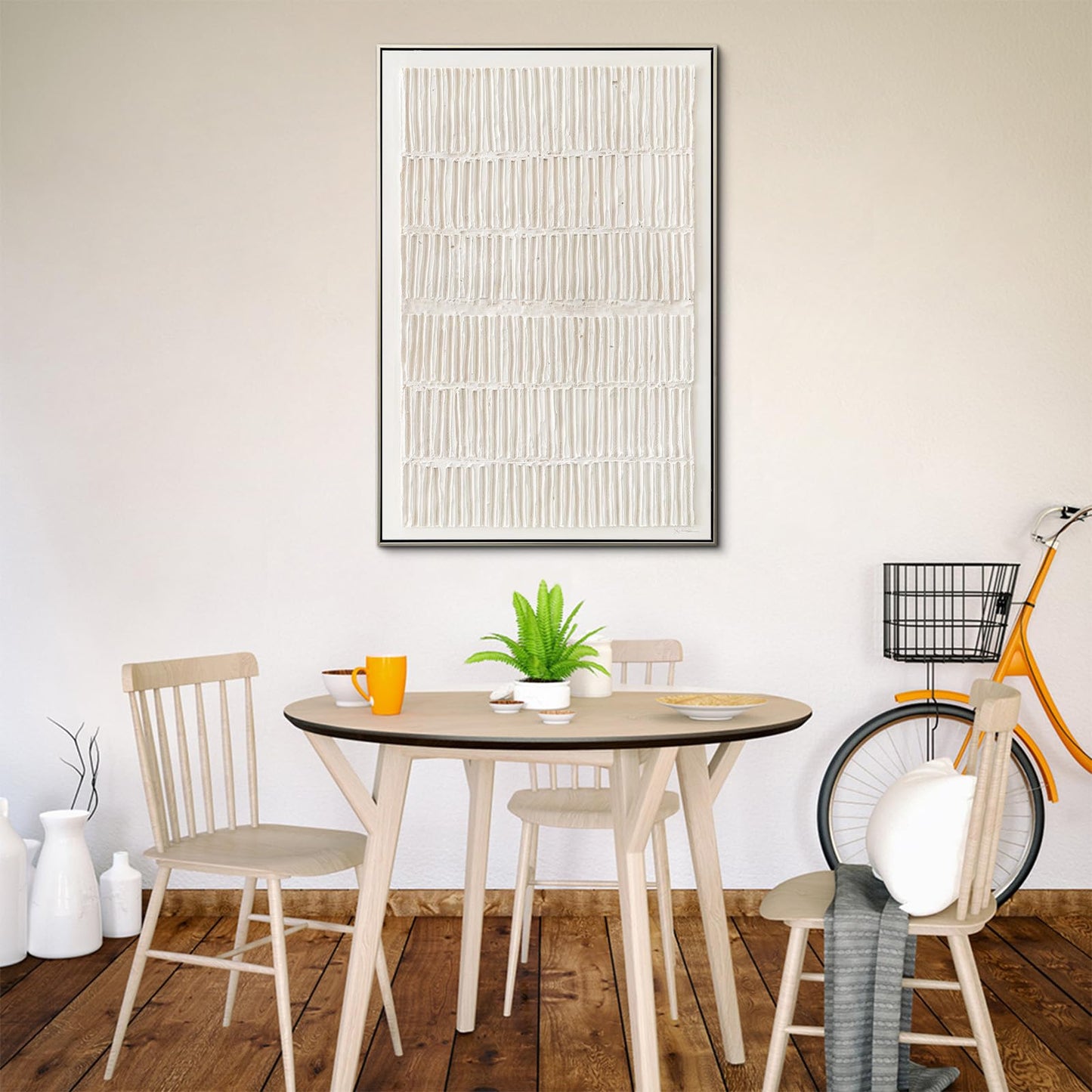 VGICH Large Framed Canvas Wall Art, Modern Abstract Wall Art for Living Room, Beige Textured 100% Hand-painted Painting, Minimalist Wall Decor for Living Room, Bedroom, Office, Hallway, 27x43 Inch