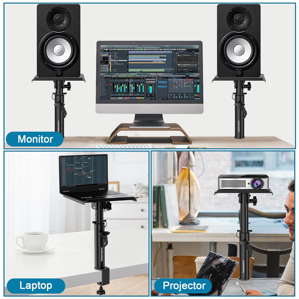 Vondynote Studio Monitor Stands Pair Heavy Duty Desk Clamp Speaker Stands with Adjustable Tilt Angle Tray of 0-12 °