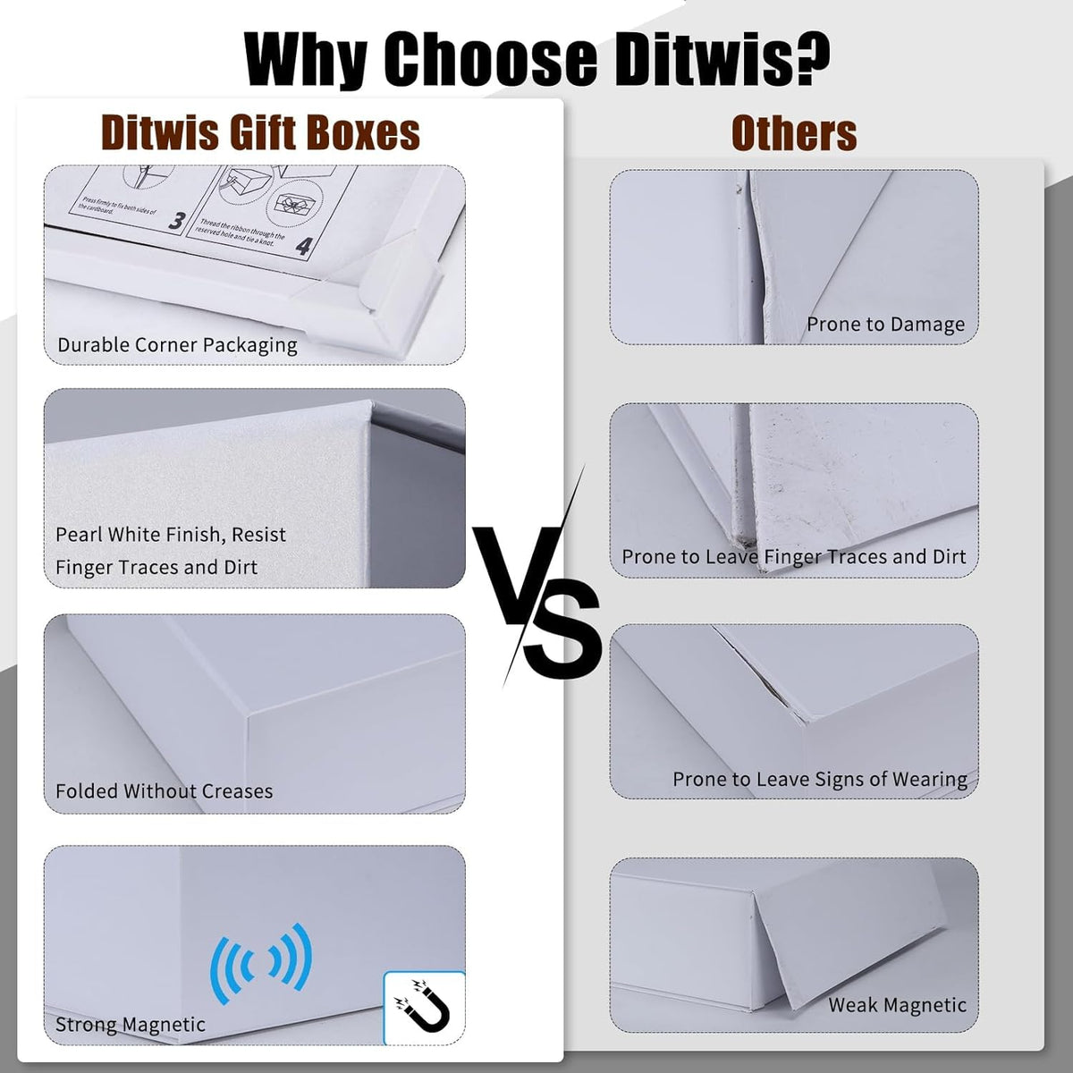 Ditwis 12x8x4 Inches Gift Box with Magnetic Closure Lid, White Magnetic Box for Wedding, Groomsmen Bridesmaid Proposal, Birthdays, Mother's Day, 1 Pack