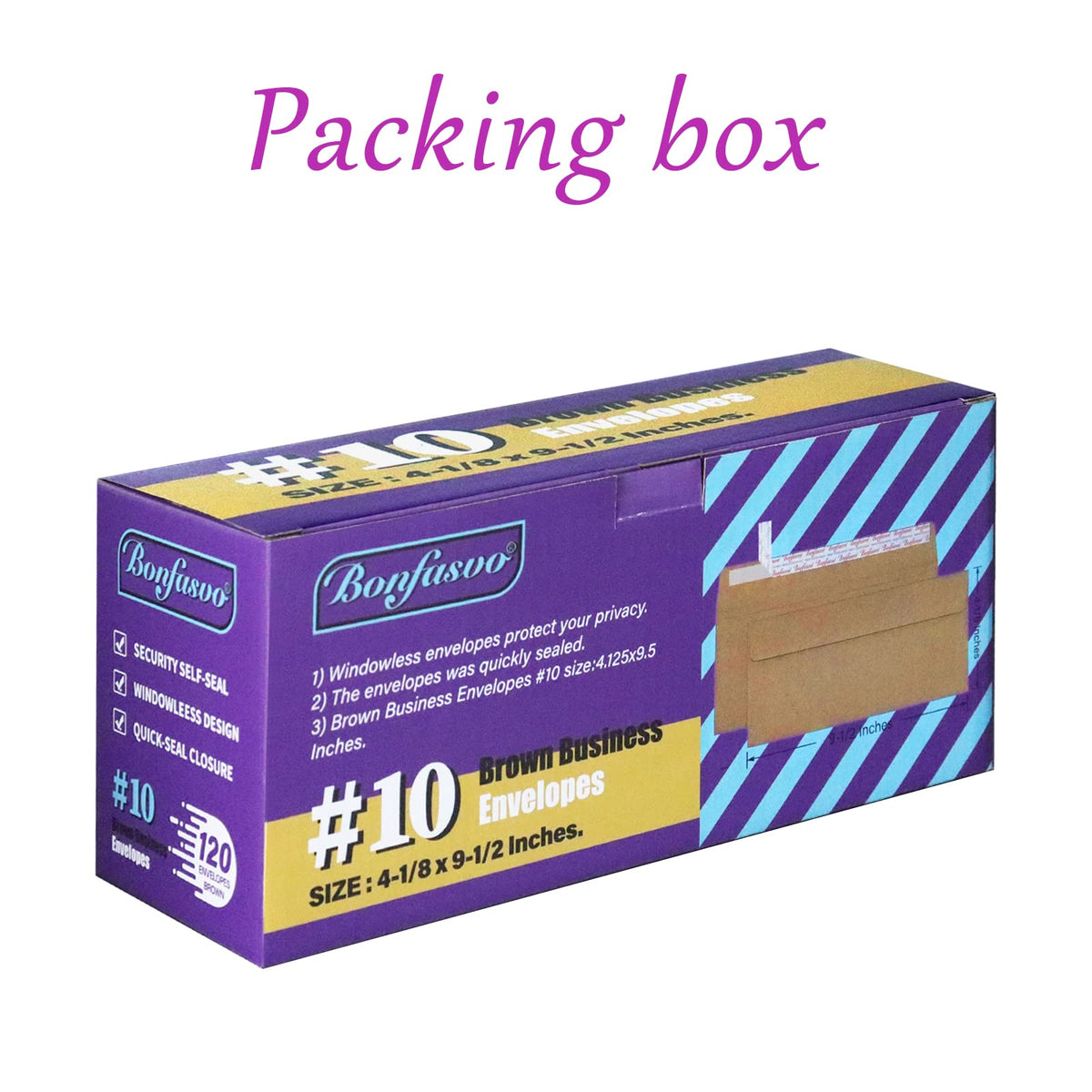 Bonfasvo 120 Pack #10 Brown Kraft Security Envelopes 4-1/8 x 9-1/2 inches Self Seal