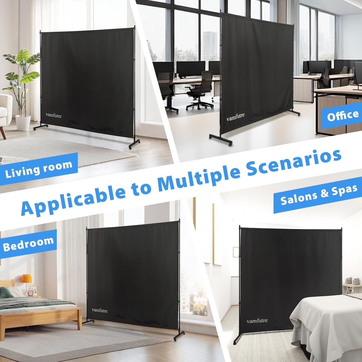 VAMFUTRE Single Panel Room Divider/Privacy Screen with Caster Wheels and Brakes - Stylish and Versatile Partition for Home,Office,School and Restauran (Black, 6FT*6FT)