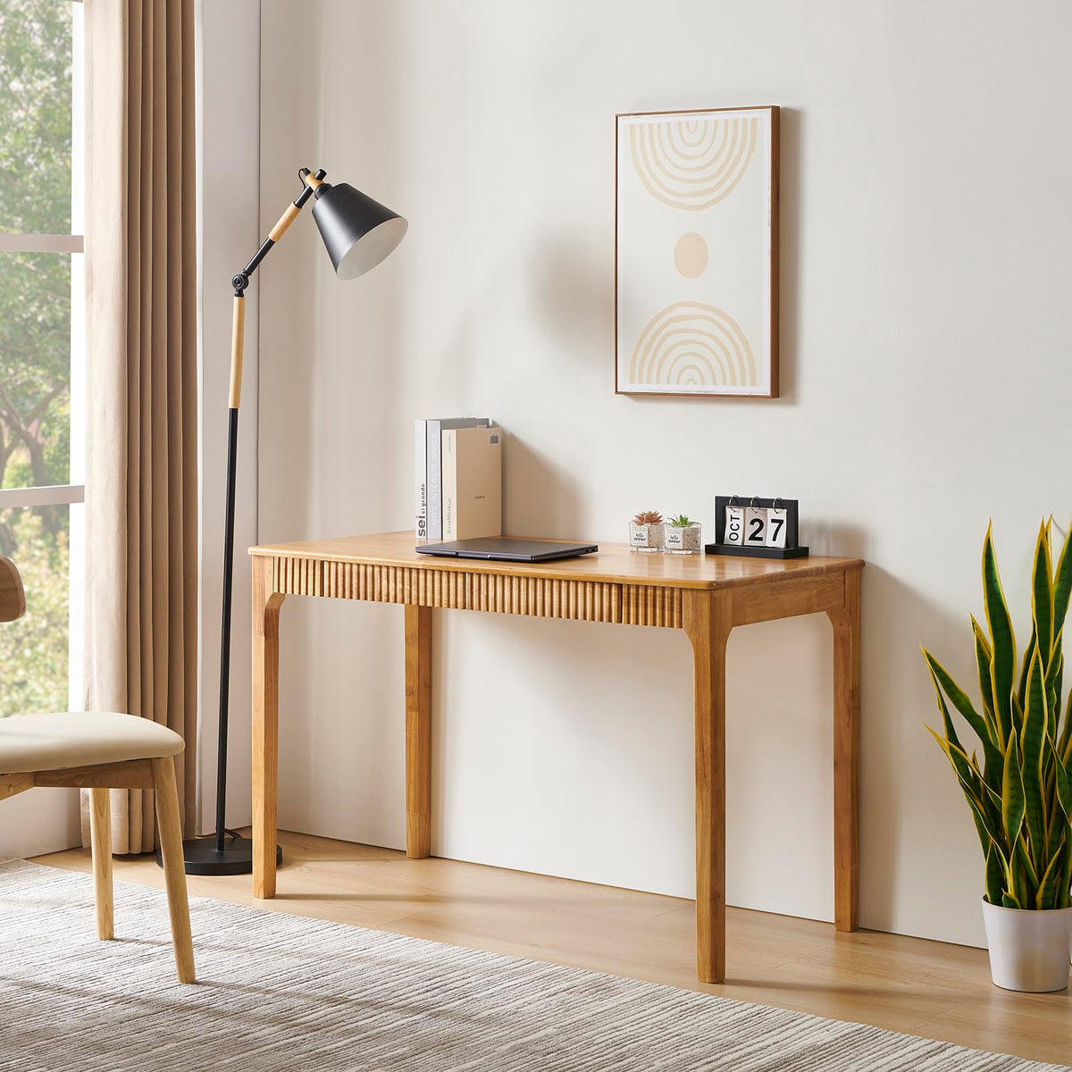 JTYP Solid Wood Desk with Drawers, Light Wood Desk for Small Spaces, Small Writing Desk for Bedroom, Gaming Study Home Office Wooden Desks for Work, 47 inch Wood Computer Desk
