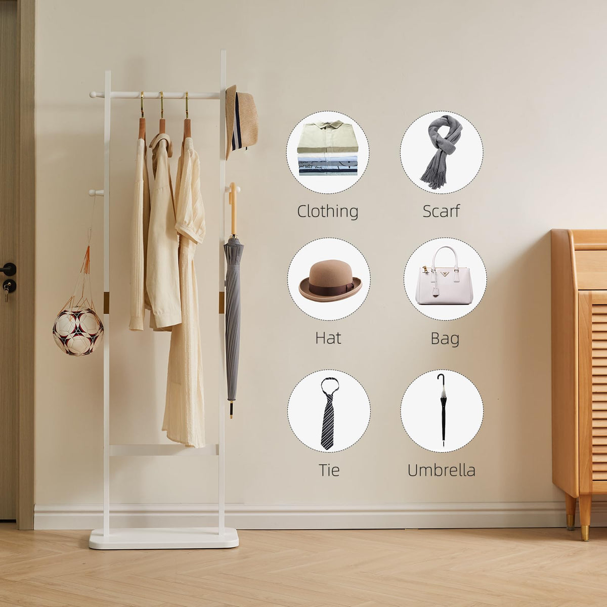 Aibiju Clothing Rack for Hanging Clothes, White Freestanding Clothes Rack Heavy Duty, Small Hanging Rack Hall Tree, Very Sturdy Coat Rack Stand White USYD-201