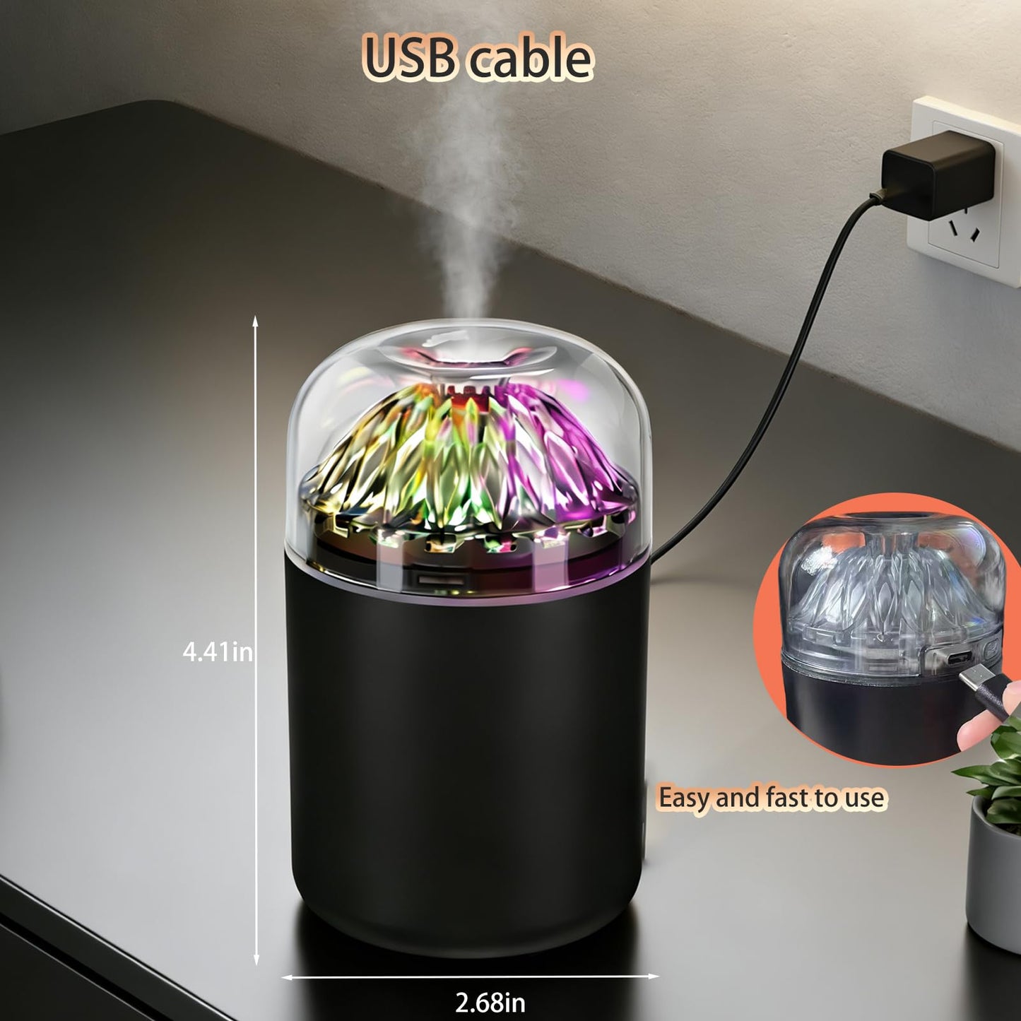 Mini Personal Cool Mist Humidifier-Humidifier for plants with led lights,usb portable air humidifiers ultra-quiet, Suitable for Babies, Kids, Indoor, Bedroom, Office, Car, Travel