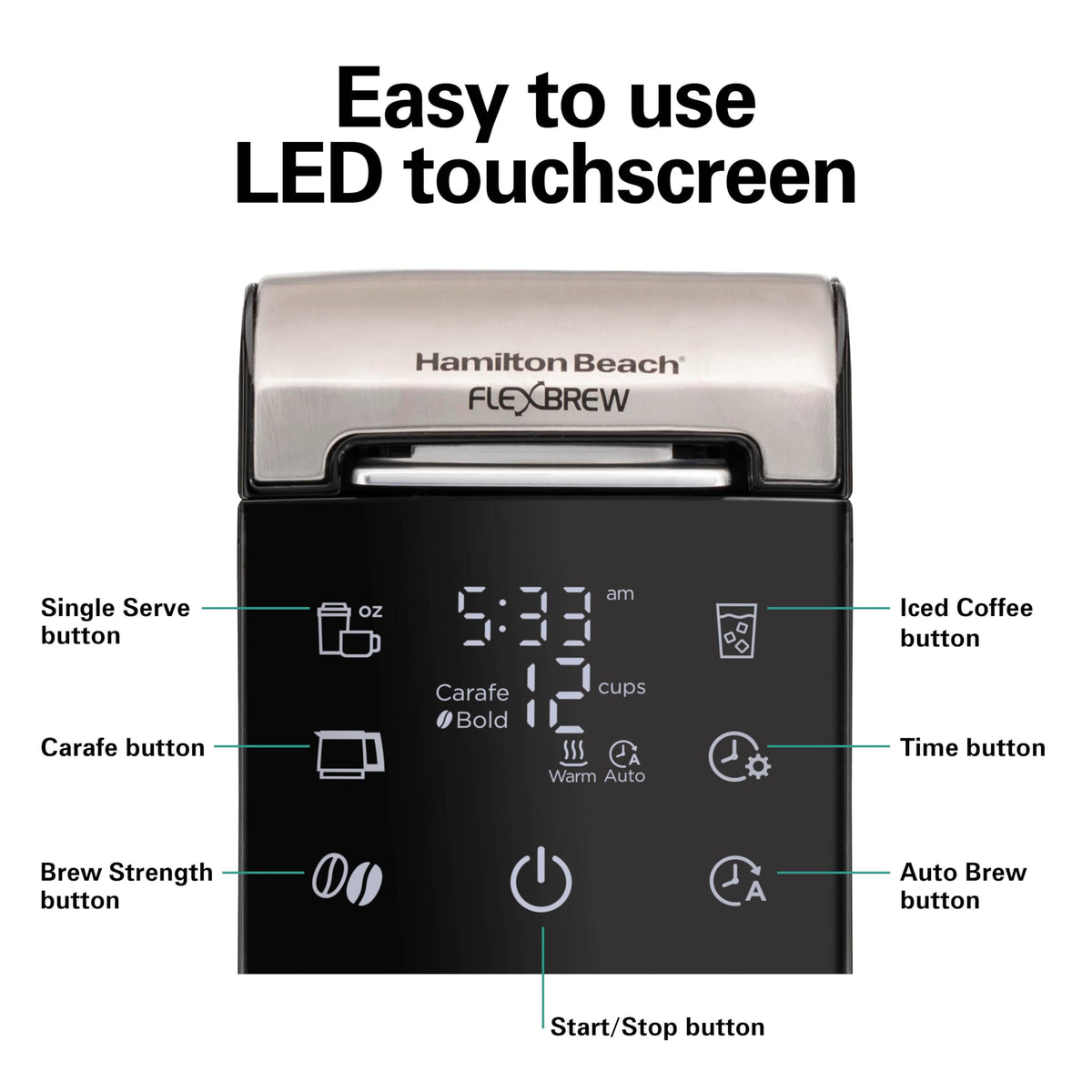 Hamilton Beach FlexBrew Advanced 5-in-1 Programmable 12 Cup Drip and Single Serve Hot & Iced Coffee Maker with Movable 60 oz. Water Reservoir, Use Pod Packs and Grounds, Fast Brewing, Black (49924)