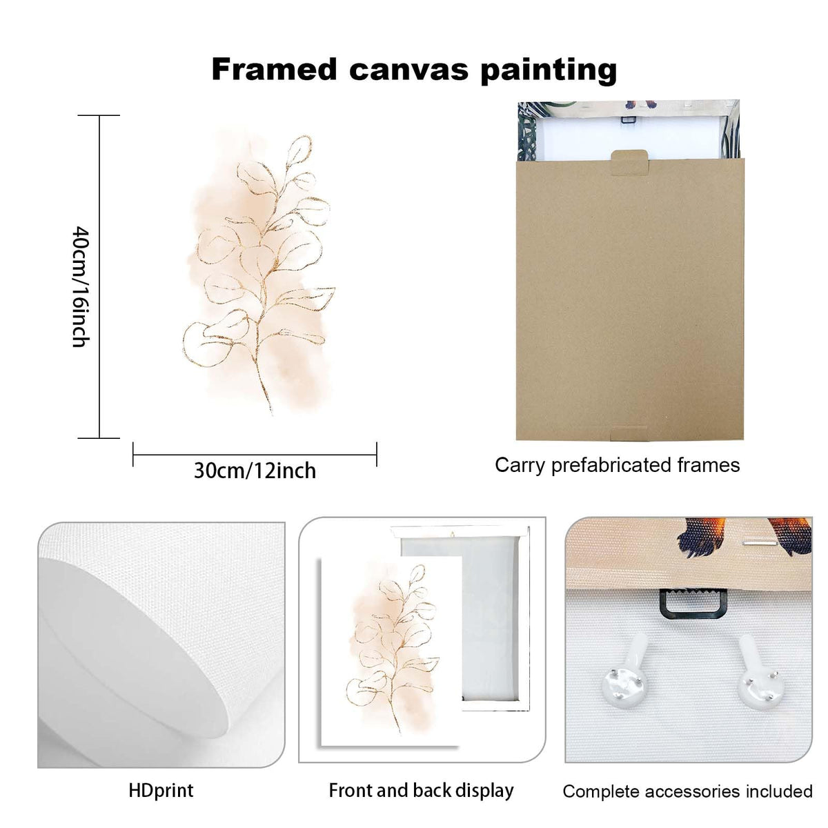 3 Piece Wall Art Framed Canvas Wall Art Neutral Botanical Line Drawing Pictures Wall Decor Beige Minimalist Leaf Artwork for Living Room Bedroom Bathroom Office – Ready to Hang with Hooks and Nails, 12x16 Inch