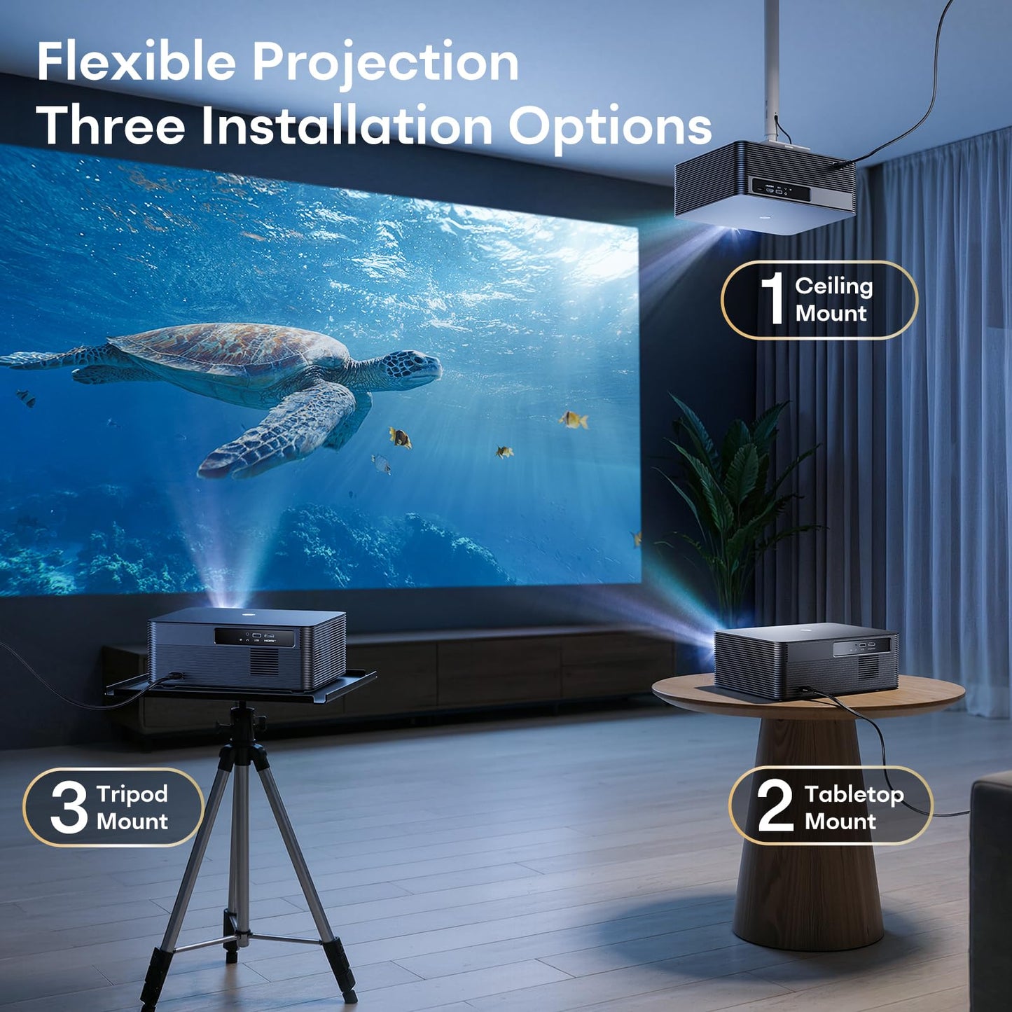 Boldever 1500 ANSI Google TV Smart Projector - 4K Projector with WiFi and Bluetooth, 20W HiFi Speakers Outdoor Movie Proyector, Auto Focus & Keystone Projector for Home Theater Indoor