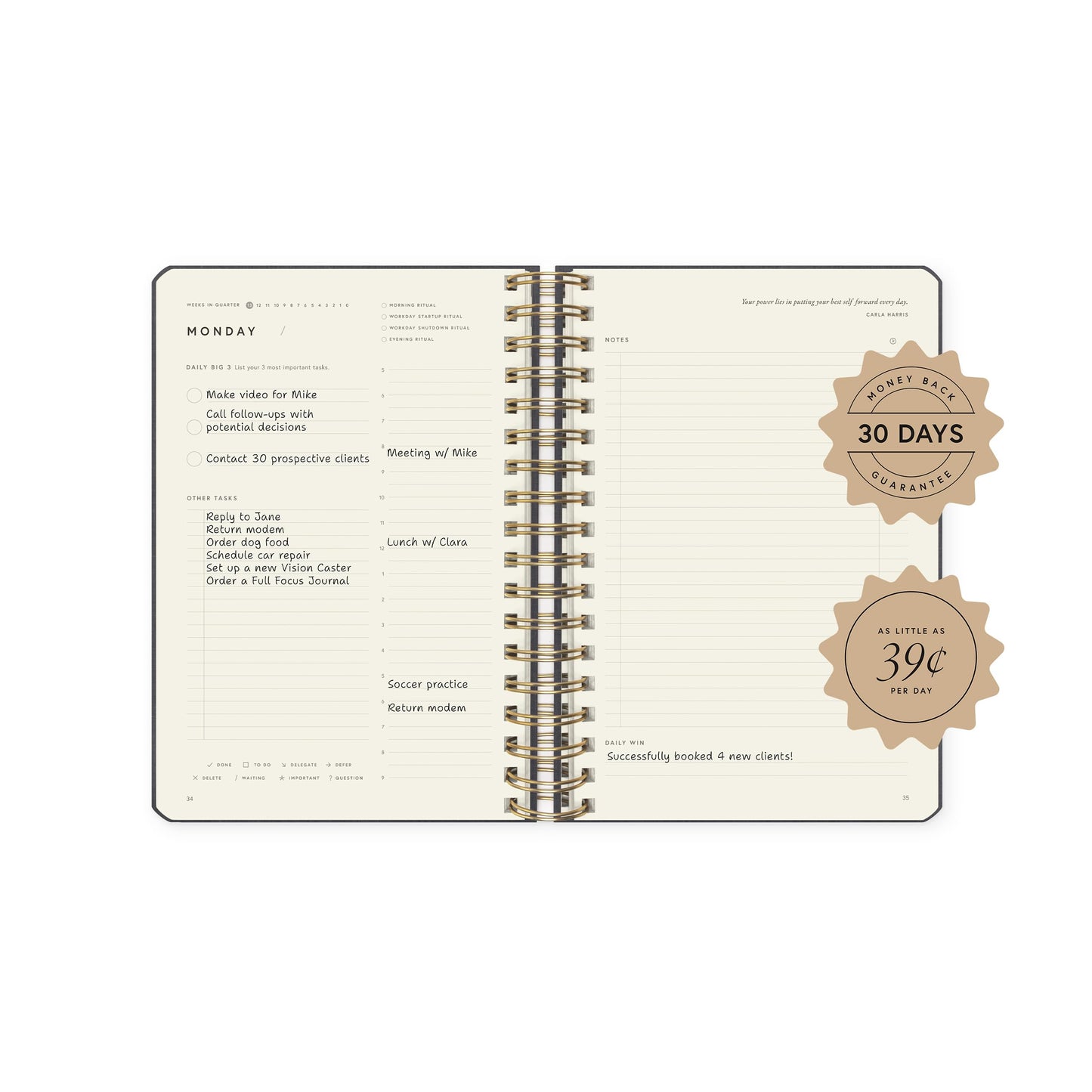 Full Focus Linen Coil Planner by Michael Hyatt - The #1 Daily Planner to Set Annual Goals, Increase Focus, Eliminate Overwhelm, and Achieve Your Biggest Goals - Hardcover (Latte)