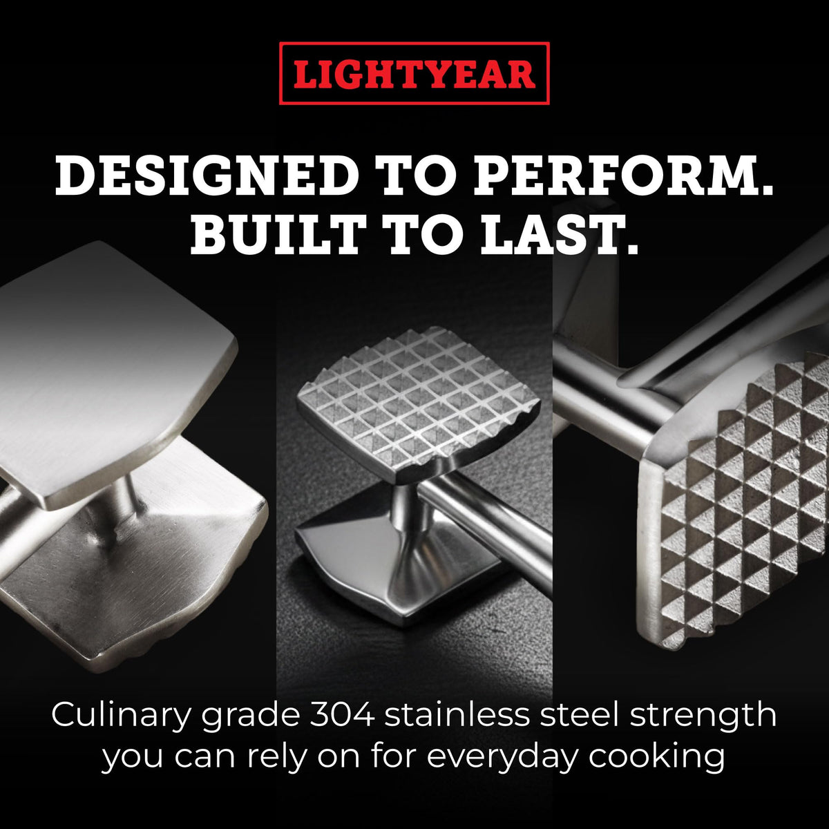 Lightyear Meat Hammer 304 Stainless Steel Meat Tenderizer Tool, Kitchen Mallet for Cooking, Ice Cracking, Shellfish Prep, Crush Spices and Nuts with Ease - All Metal Food Hammer for Daily Use