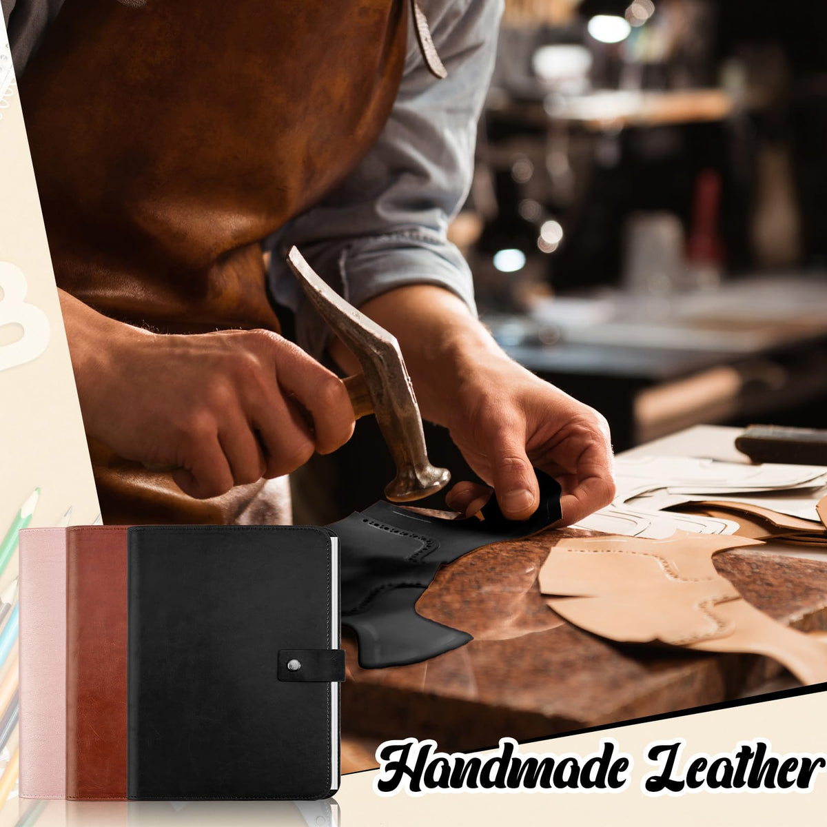 SKLENICE PU Leather Composition Notebook Cover 9 3/4 X 7 1/2 in With Composition Book 100 Sheets Vintage Rustic Distressed PU Leather Journal Notebook Cover Portfolio For School Office Home (Black)