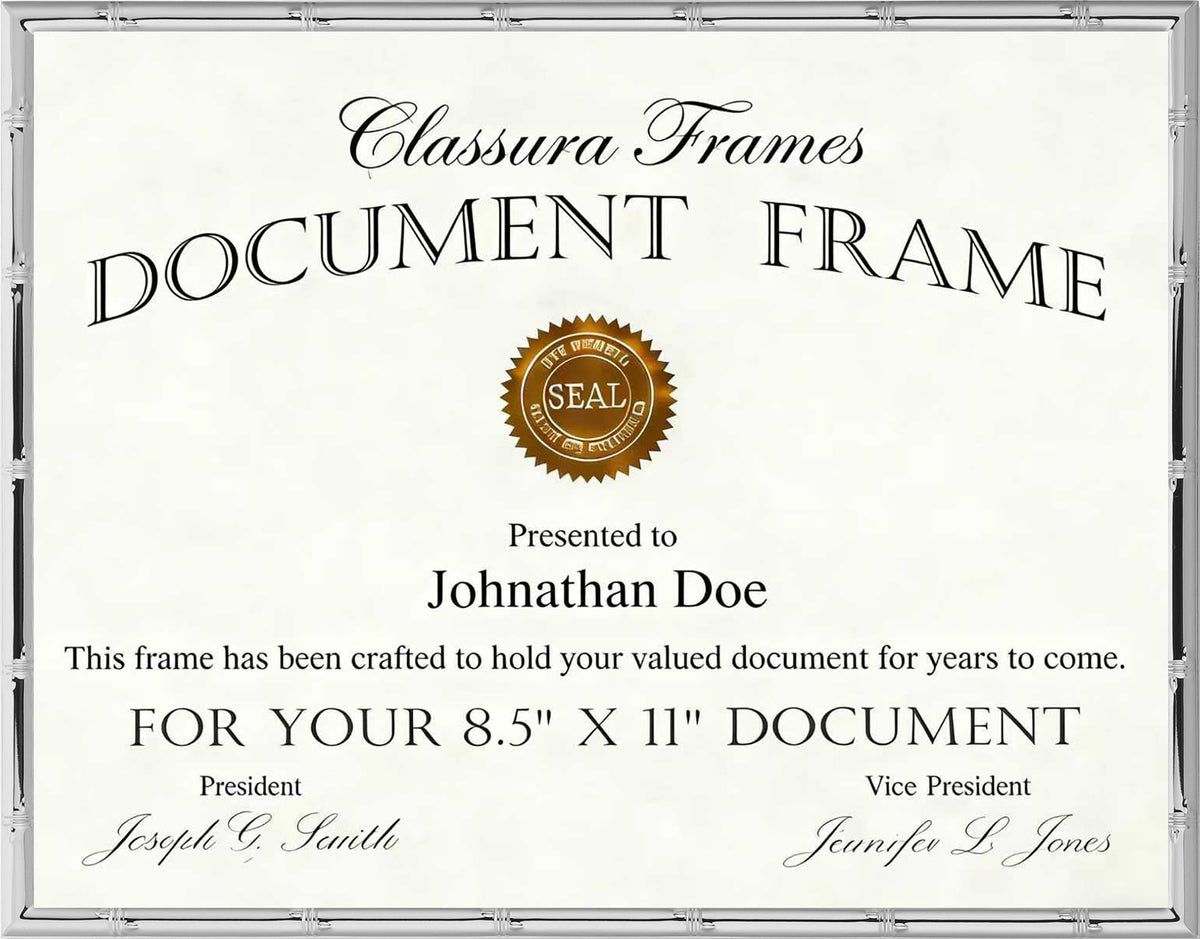 YiPinYin Silver 8.5x11'' Bamboo Detail Designs Metal Document Frame 2pack,Classy Silver Plated Certificated Frames 8.5x11inch With Soft Touch Velvet & Backing for Desktop and Wall Décor