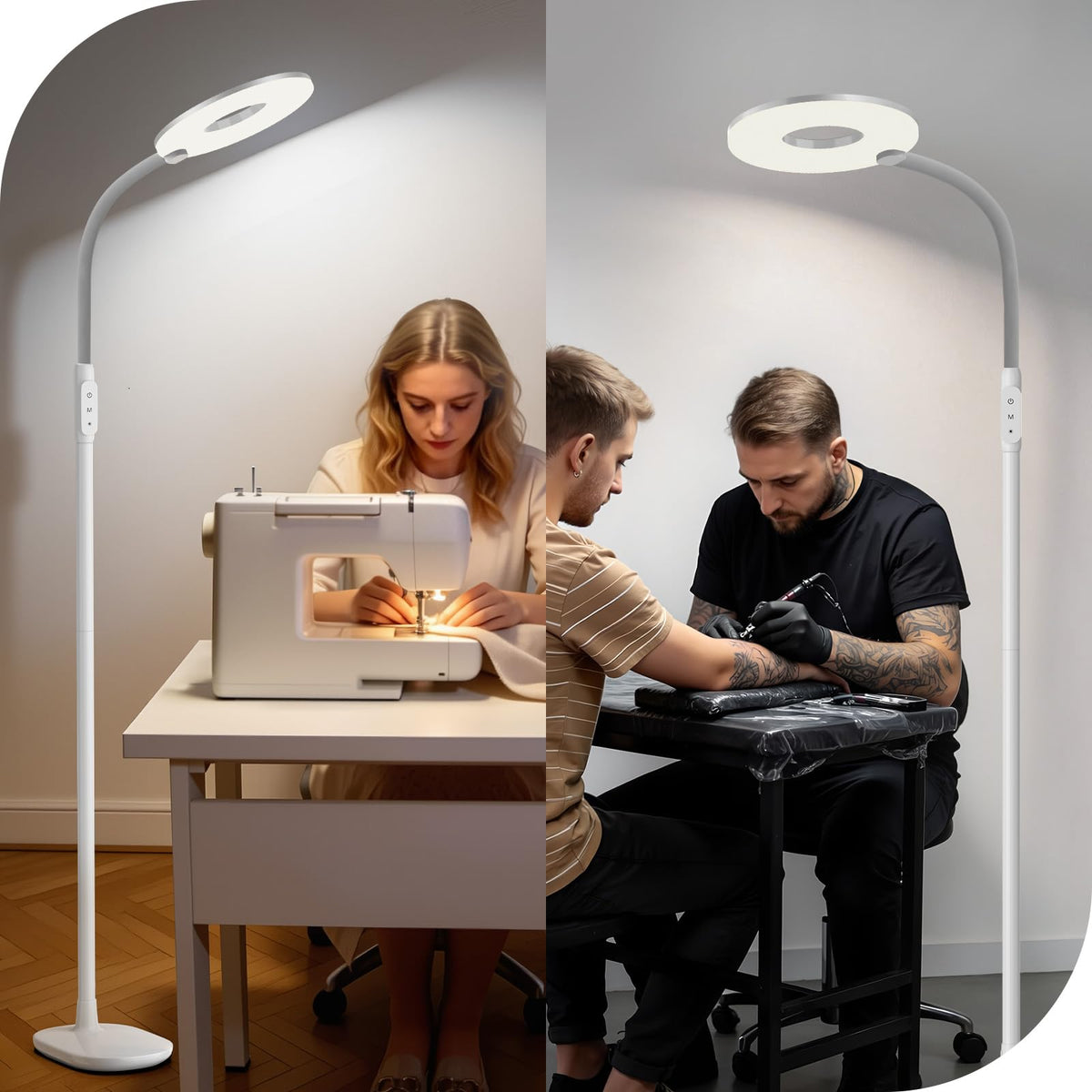 GyroVu 70" Bright LED Floor Lamp for Living Room, Dimmable Standing Tall Lamps with Color Temperature Adjustable, Touch Control Gooseneck Reading Light for Bedroom Office