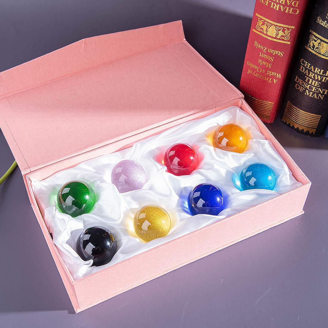 LONGWIN 8pcs Multicolor 40mm(1.6inch) Crystal Solid Ball Glass Sphere Gemstones Vase Fillers Fish Tank Decorations