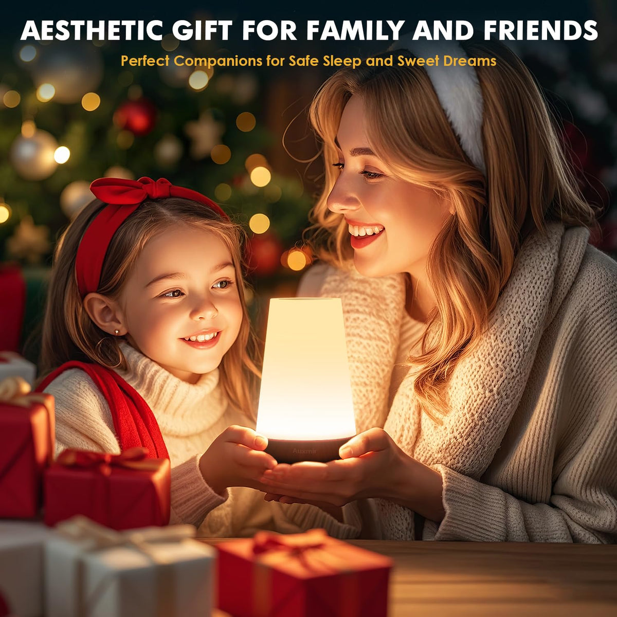 Auxmir Rechargeable LED Night Light, Touch & Remote Control Bedside Lamp with 13 Colors, 5 Brightness Levels, Portable Table Lamp for Kids Baby Nursery, Bedroom, Bathroom, Camping, Light Brown