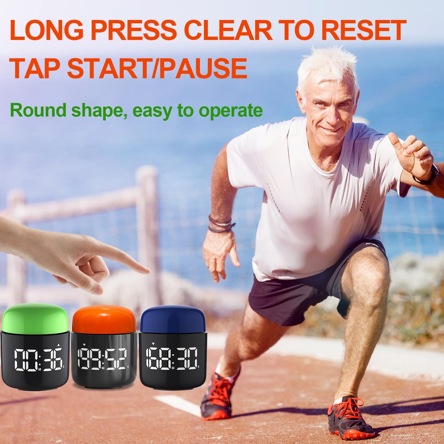 Large Display Digital Timer Stopwatch, Retro Manual Twist Table Count Down & Up Game Timer, Easy to use, Night Light Silent & Sound Timers for ADHD Study Work Kitchen Classroom Yoga Gym (Tangerine)