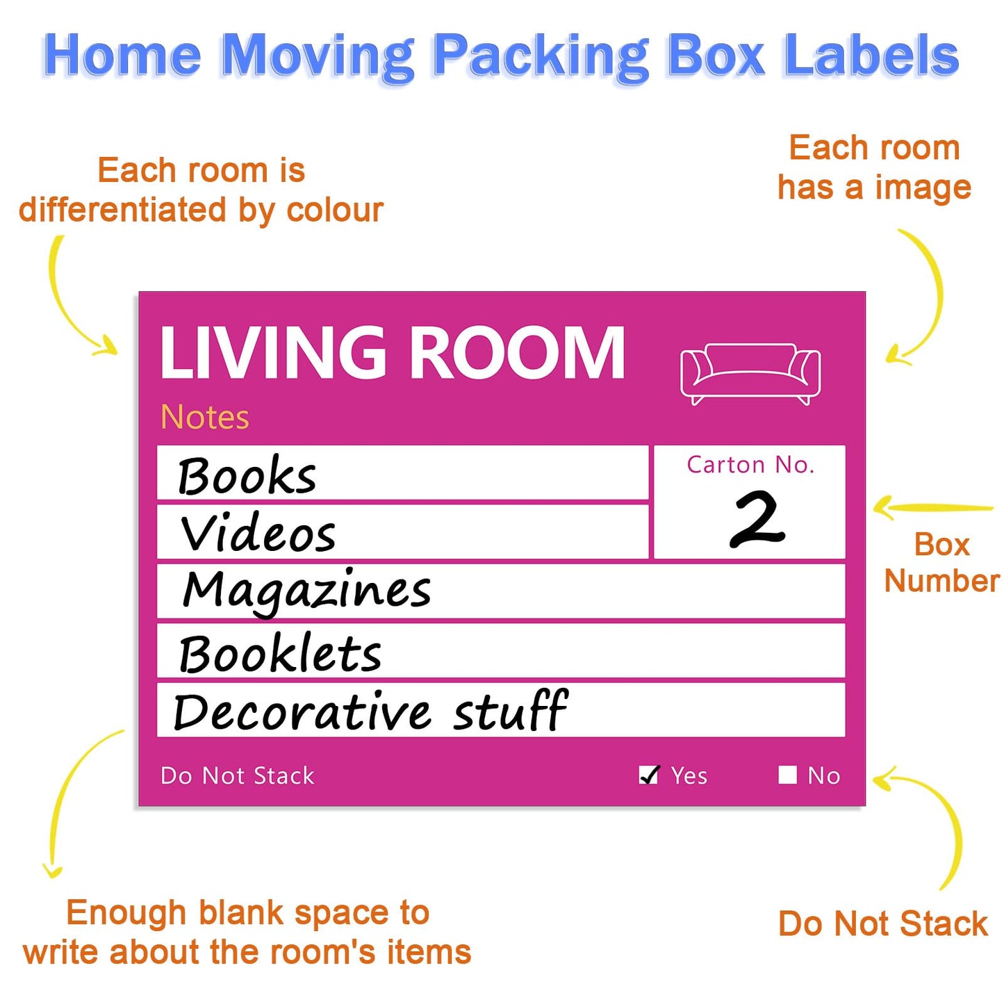 6 x 4 in Large Moving Labels for Boxes, Home Moving Packing Color Coded Stickers Supplies Labels with Writable Notes Areas, Fragile Blank Moving Boxes Stickers 160pcs