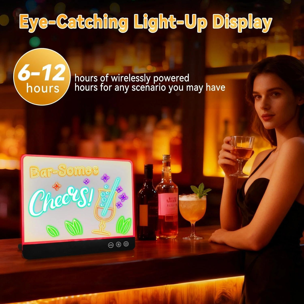 FAZHENWJ Acrylic Dry Erase Board with Light, Rechargeable LED Memo Board with 7 Colors & 4 Flash Modes, 12"x8" Light Up Desktop Message Board with Foldable Stand, Professional Glowing Note Pad