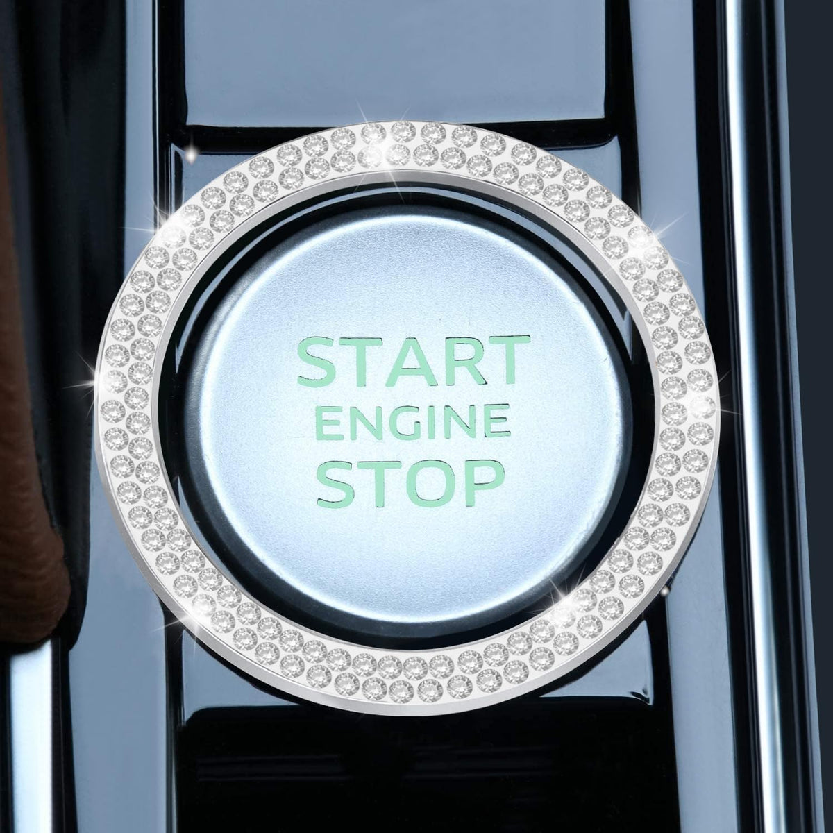 LivTee 2 PCS Crystal Double Rhinestone Car Engine Start Stop Decoration Ring, Bling Car Interior Accessories for Women, Push to Start Button Cover Sticker, Automotive Decals, White