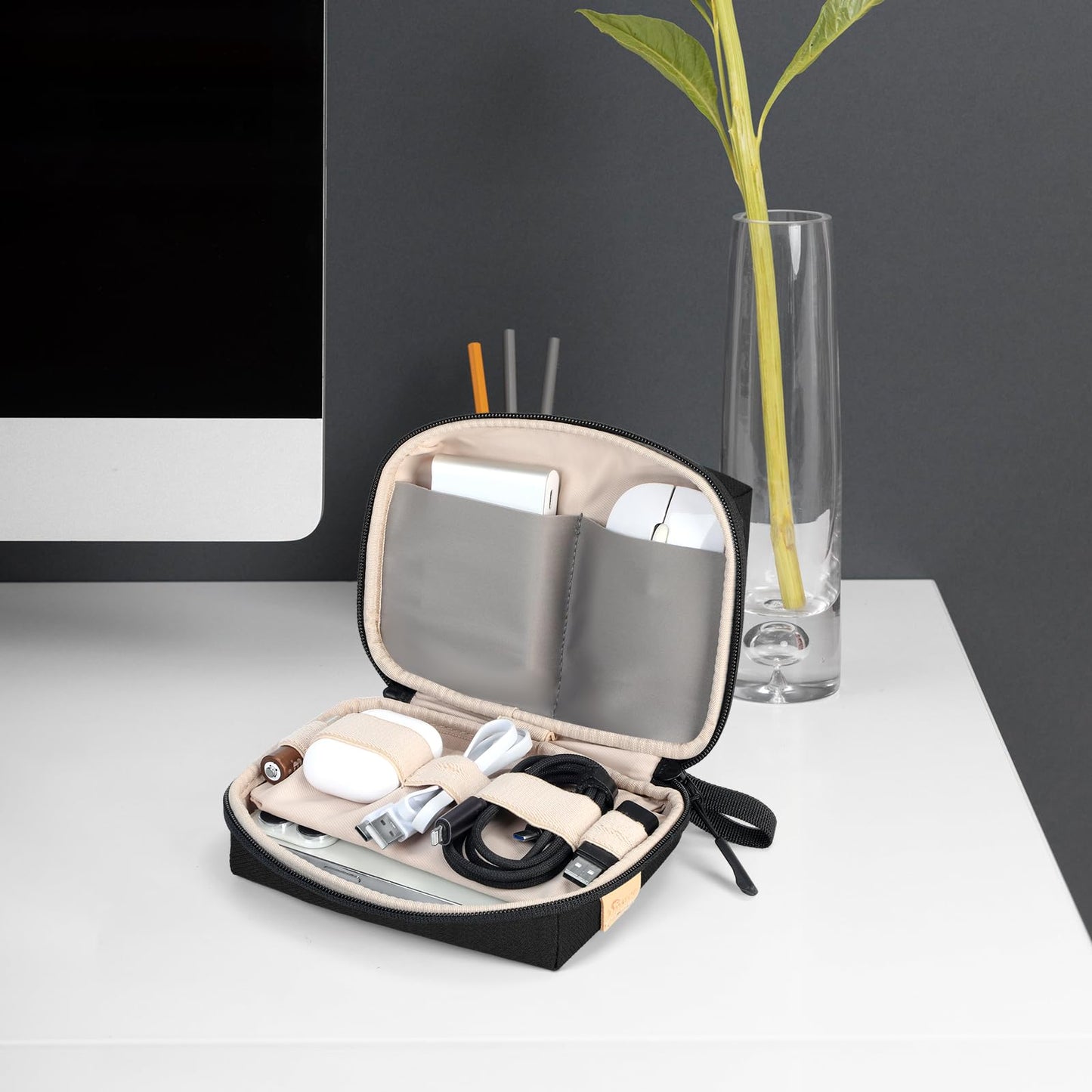 SIMTOP Small Electronics Organizer Travel Case, Portable Tech Case Pouch for Cable, Charger, Phone & Earbuds – Water-Resistant Cord Storage for Commute, Office & Business Trip – Compact Design