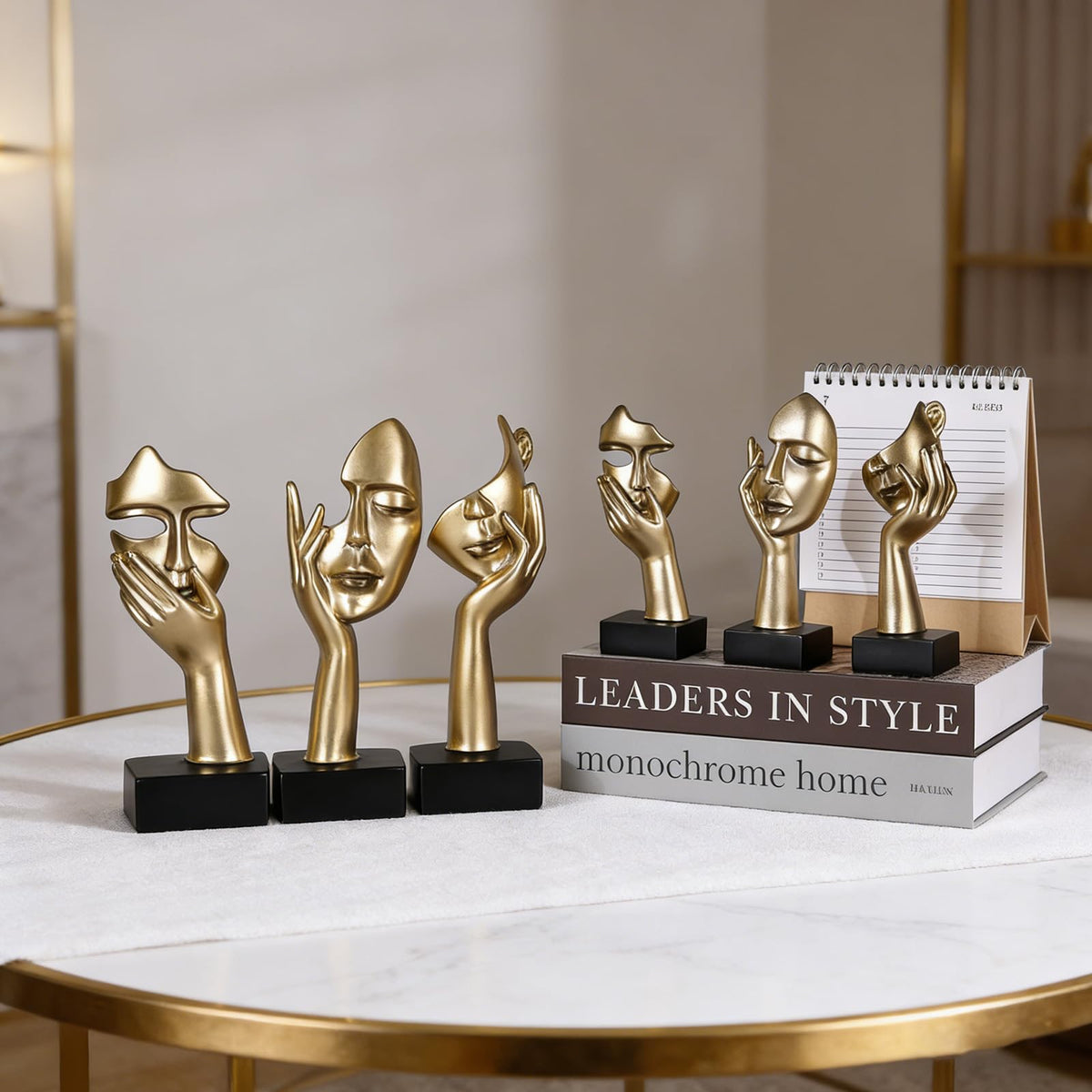 oliruim 3 Pcs Thinker Large Statue Set - Black Glod Art Abstract Home Accent Figurines for Living Room, Bedroom, Shelves, Office Desktop, Coffee Table Decor, Gift for Women (3 Pcs Black Glod, 9")