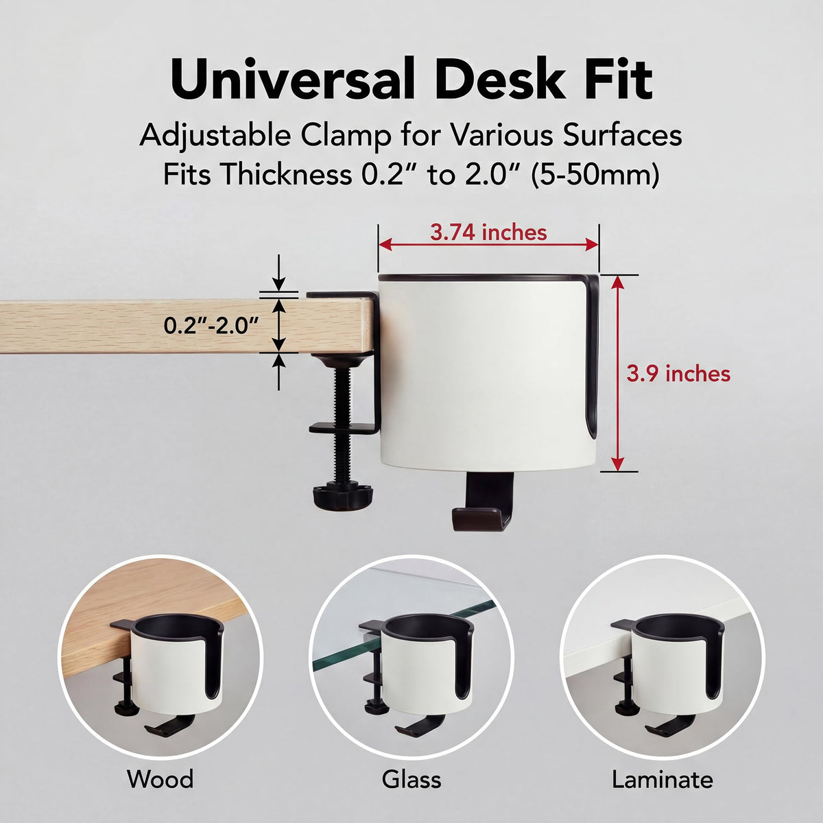 GUNKING Luxury 2-in-1 Anti-Spill Cup Holder with Under Desk Headphone Hanger (White)
