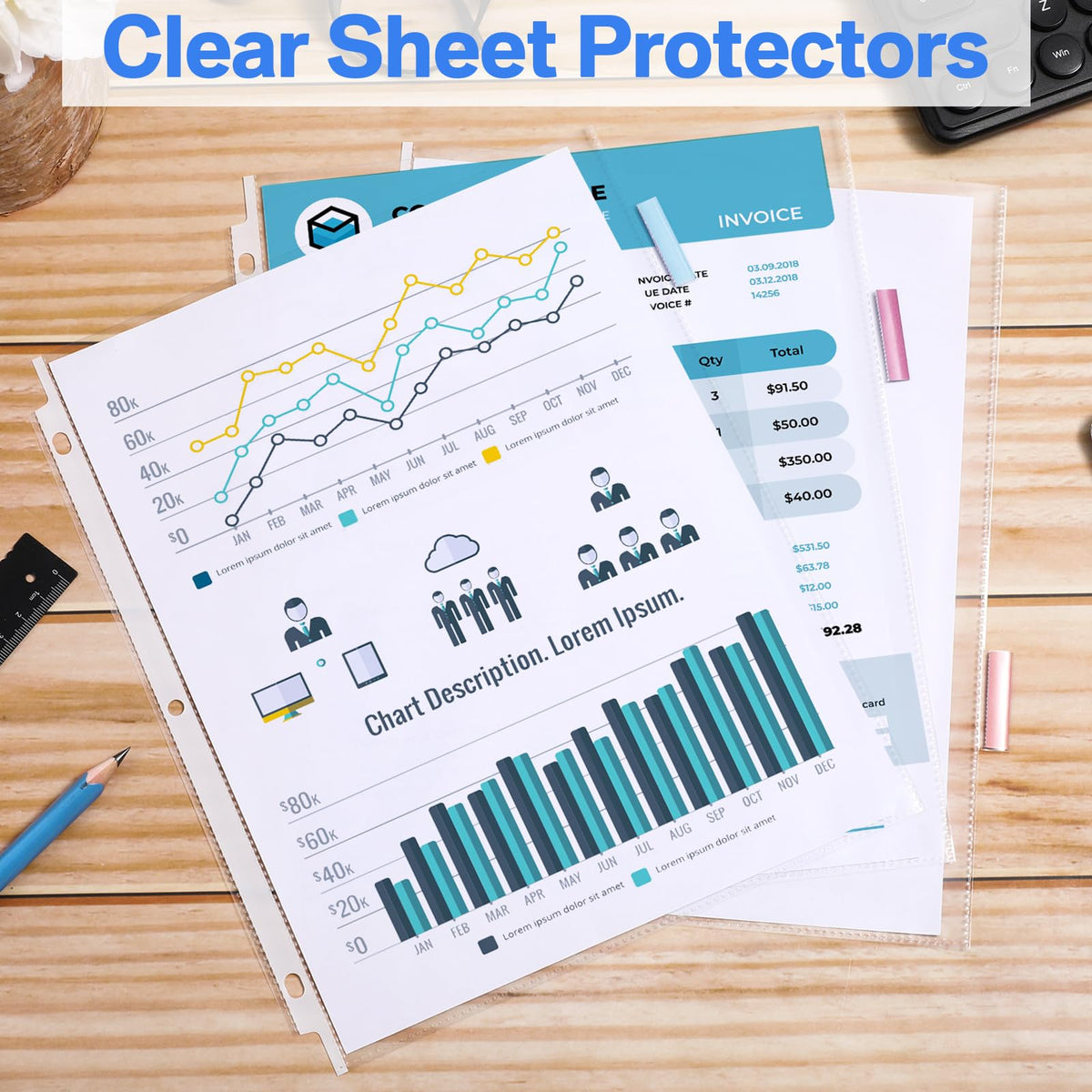 ReliThick 6 Set of 48 Pack Clear Sheet Protectors for 3 Ring Binder with 8 Tab Divider, Letter Size 8.5 x 11 Inch Plastic Sleeves Page Protector for Documents Photos School Office Home Organization