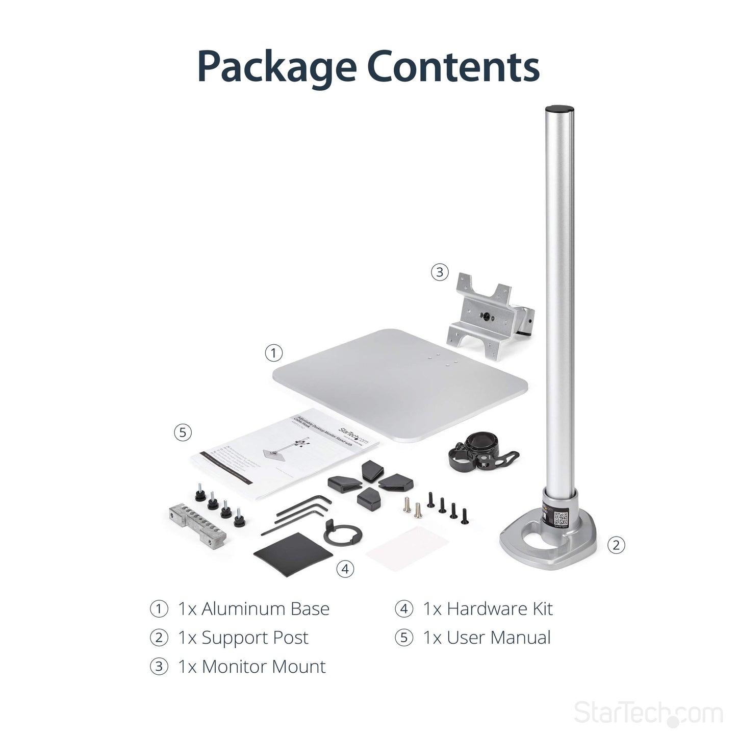 StarTech.com Single Monitor Stand, Adjustable, Supports UHD, iMac and Apple Thunderbolt Displays from 12'' to 34" (30.9lb/14kg), Premium Single Screen VESA Monitor Mount Stand, Silver, TAA