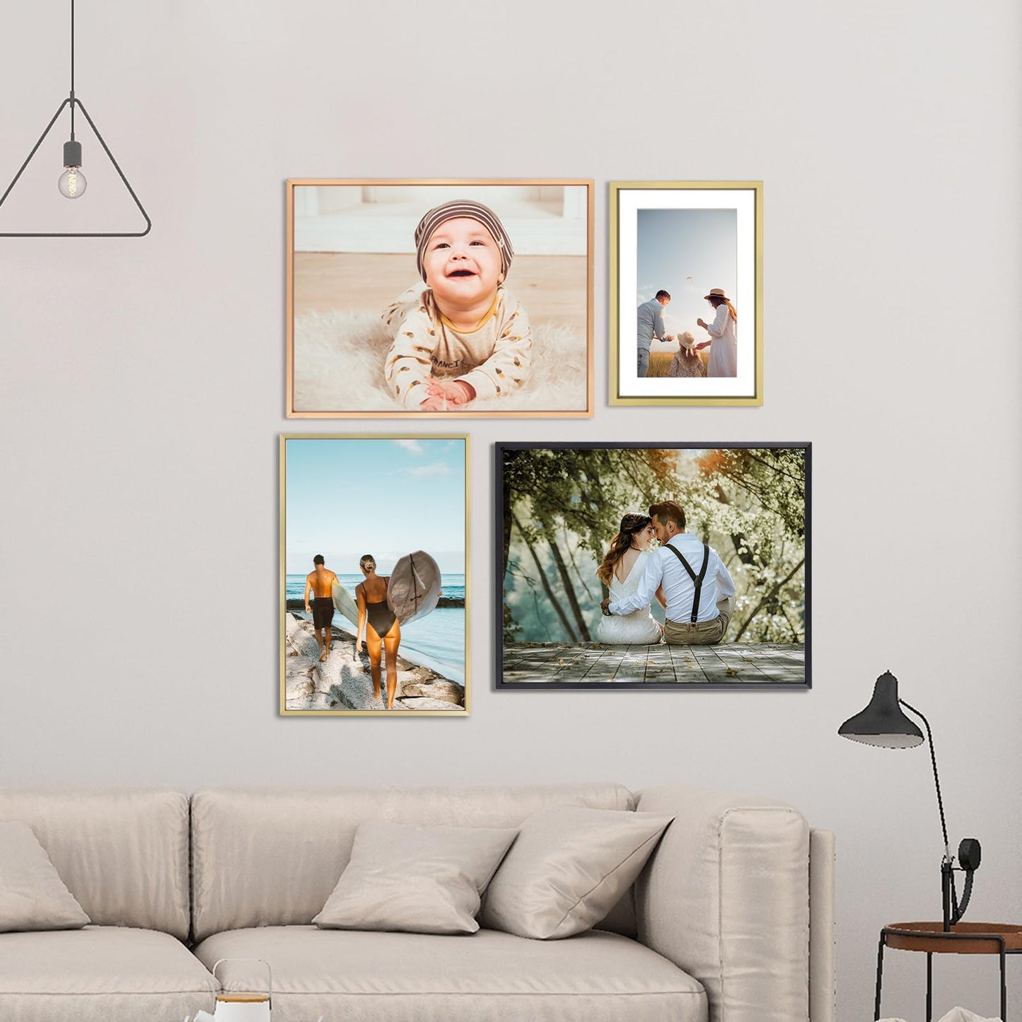 BKABOT 11x14 Picture Frame Set of 3, Gold Metal Photo Frames with HD Glass, Fits 8x10 with Mat or 11 x 14 without Mat, Display for Wall
