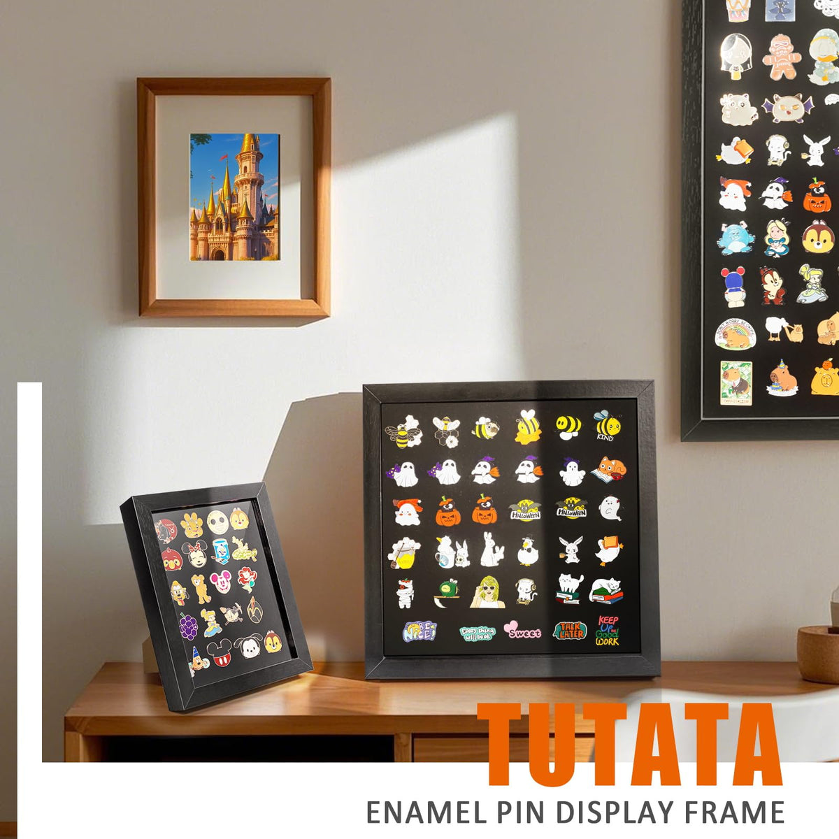 tutata 12x16 Pin Display Case, Enamel Pin Display Frame, Pin Collection Display, Shadow Box for Wall Display, Black
