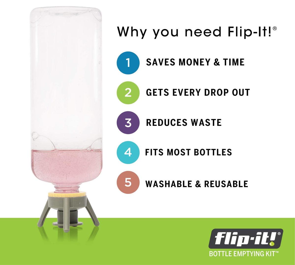 Flip-It! Bottle Emptying Kit – 6 Bottle Pack - No more wasted product - Fits most plastic bottles – 6 Base Caps, 6 Adapters – Pastel Color Edition