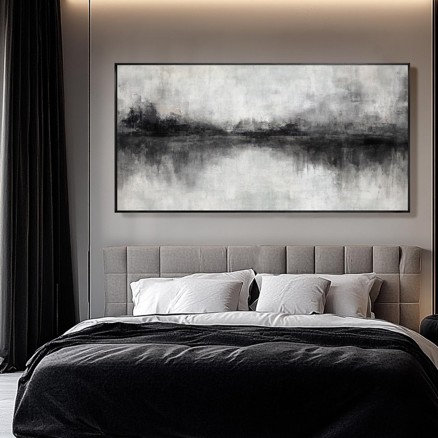 Black Art Wall Decor for Office Framed Abstract Canvas Prints 24"x48" Wall Art Dining Room Modern Bedroom Pictures Wall Decor