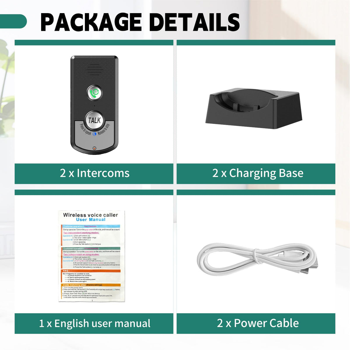 2 Way Wireless Intercom, Portable 1000m Long Range Intercomunicador Home Communication System Doorbell Unit, Range Indoor Intercoms Calling System Room to Room Intercom for House, Hospital, Hotel