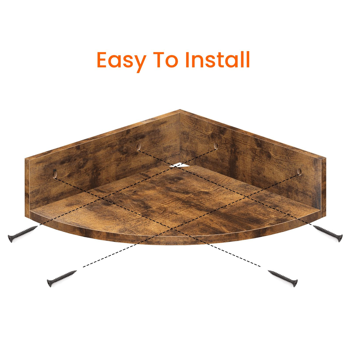 Homode Corner Shelf Wall Mount, Set of 3 Floating Corner Shelves with Cord Hole, 3 Tier Wood Wall Display Shelf, Storage for Bathroom Living Room Kitchen Bedroom, Rustic Brown and Black