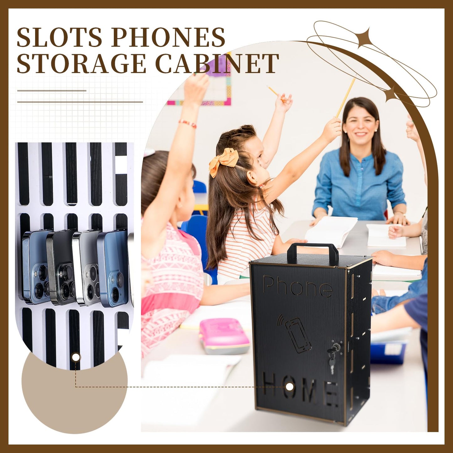 RattanView Mobile Holder Classroom 36 Slots Wooden Cell Phone Storage Cabinet Pocket Chart Phone Jail Cell Phone with Handle and Security Lock for Classroom Office and Office Meeting (Black Color)