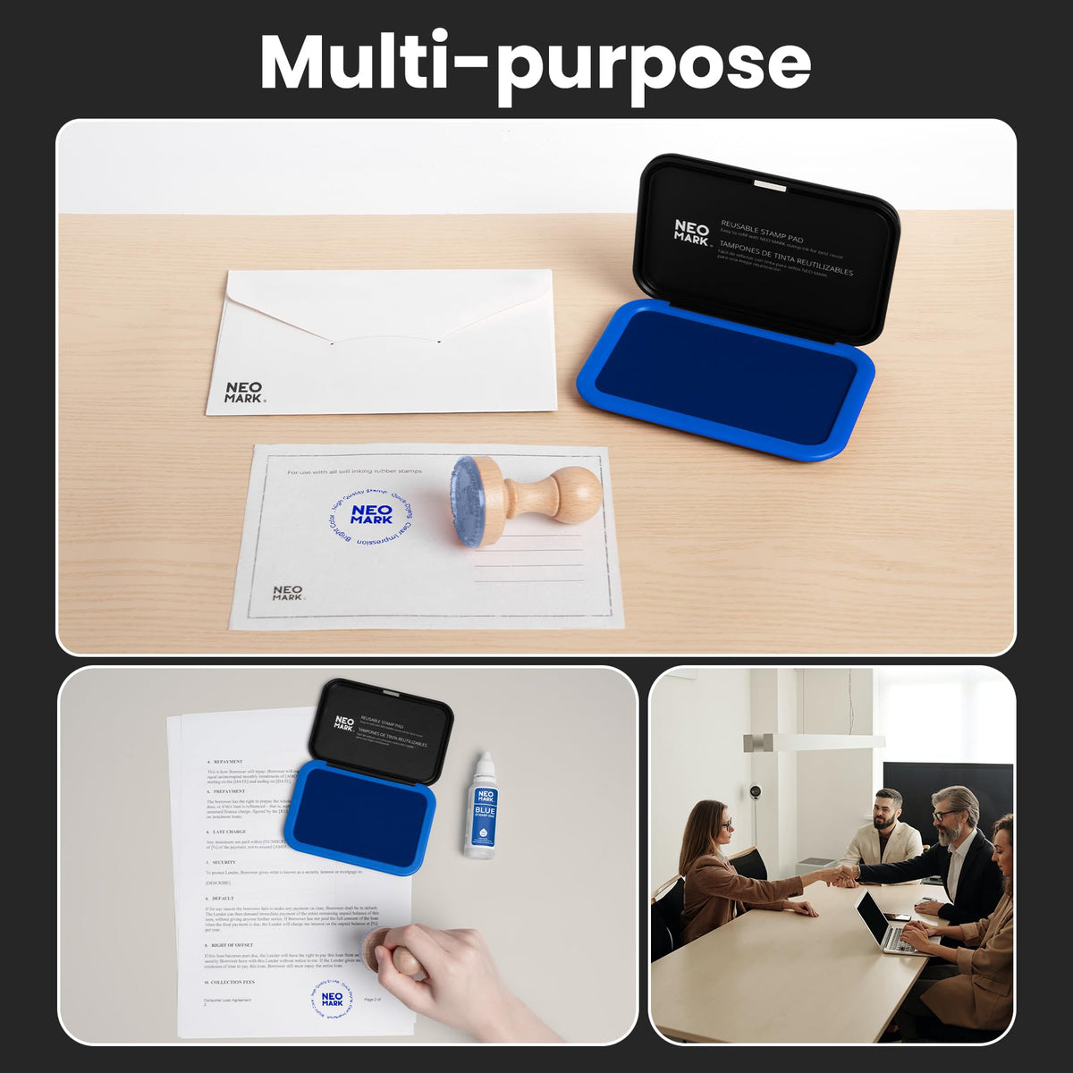 NEO MARK Medium Stamp Pad Kit (1oz Ink Included)-2.8"x 4.4", Magnetic Lid, Premium Quality Felt Stamp Pad (Blue)