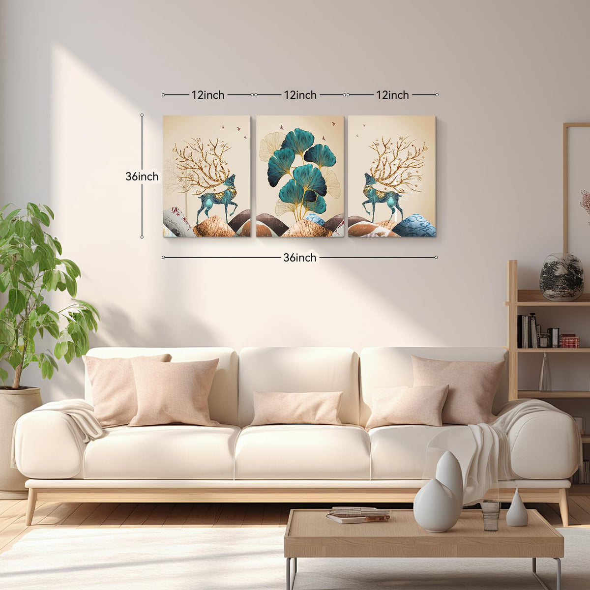 Innvafeli Canvas Painting Wall Art, Ginkgo Elk Modern Wall Art Decoration Posters Prints for Living Room, Bedroom, Office Decor, Kitchen, Bathroom, Modern Wall Decor Paintings, Gallery-Wrapped Canvas Art Set Framed Ready to Hang