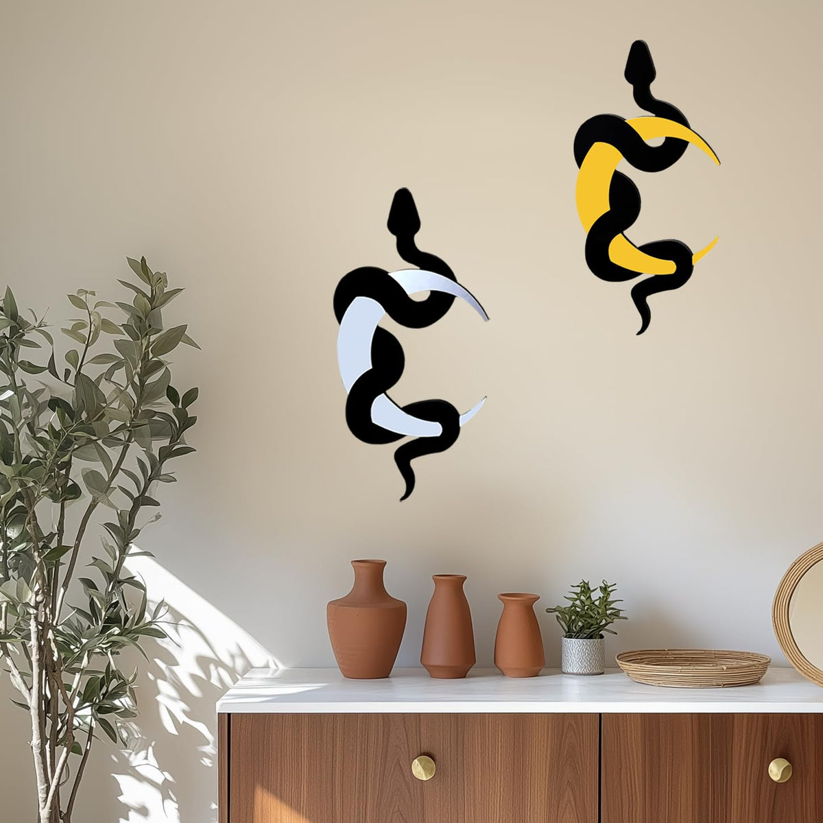 Rifyta Gothic Decor Witchy Decor Snake and Moon Mirror Goth Home Decorations Gothic Wall Art for Bathroom Bedroom Living Room Hallway(Gold and Silver)