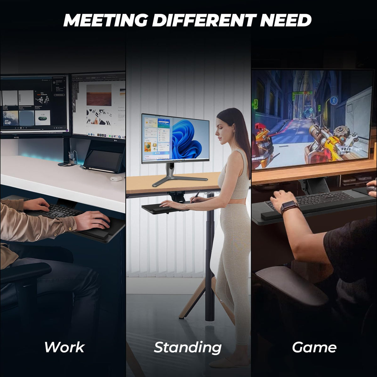 Keyboard Tray Under DeskοΌ 360Β° Adjustable Slide Out Keyboard Tray Under Desk with Mouse Pad & Wrist RestοΌErgonomic Large Size Keypad Tray HolderοΌ Suitable for Office/Game/Home
