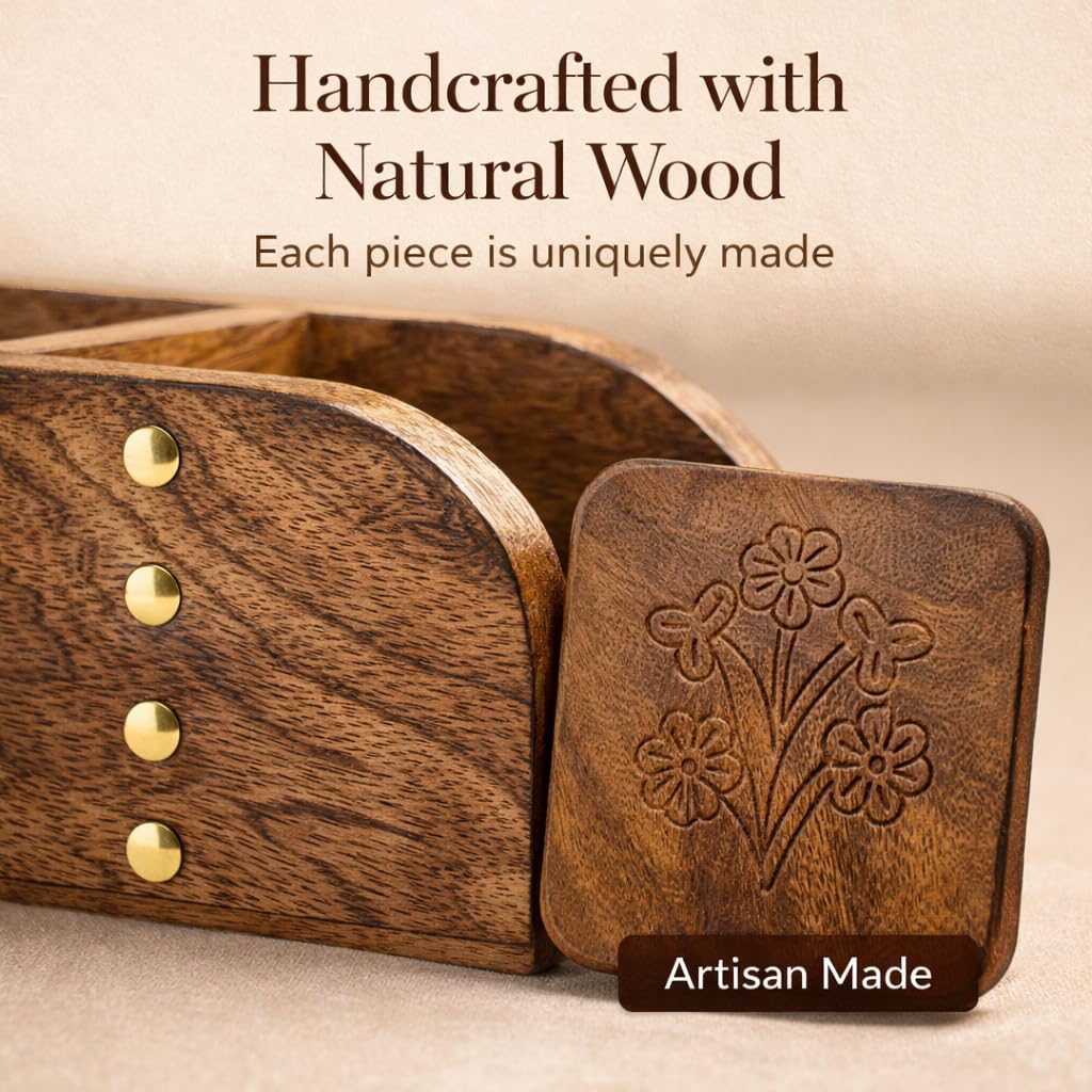 Divit Wooden Drink Coasters Eco-Friendly, Super Absorbent, Handcrafted Antique Look | Tea & Coffee Coasters for Table Protection, Reusable Rustic Home & Office Décor (Dining Table Organizer)