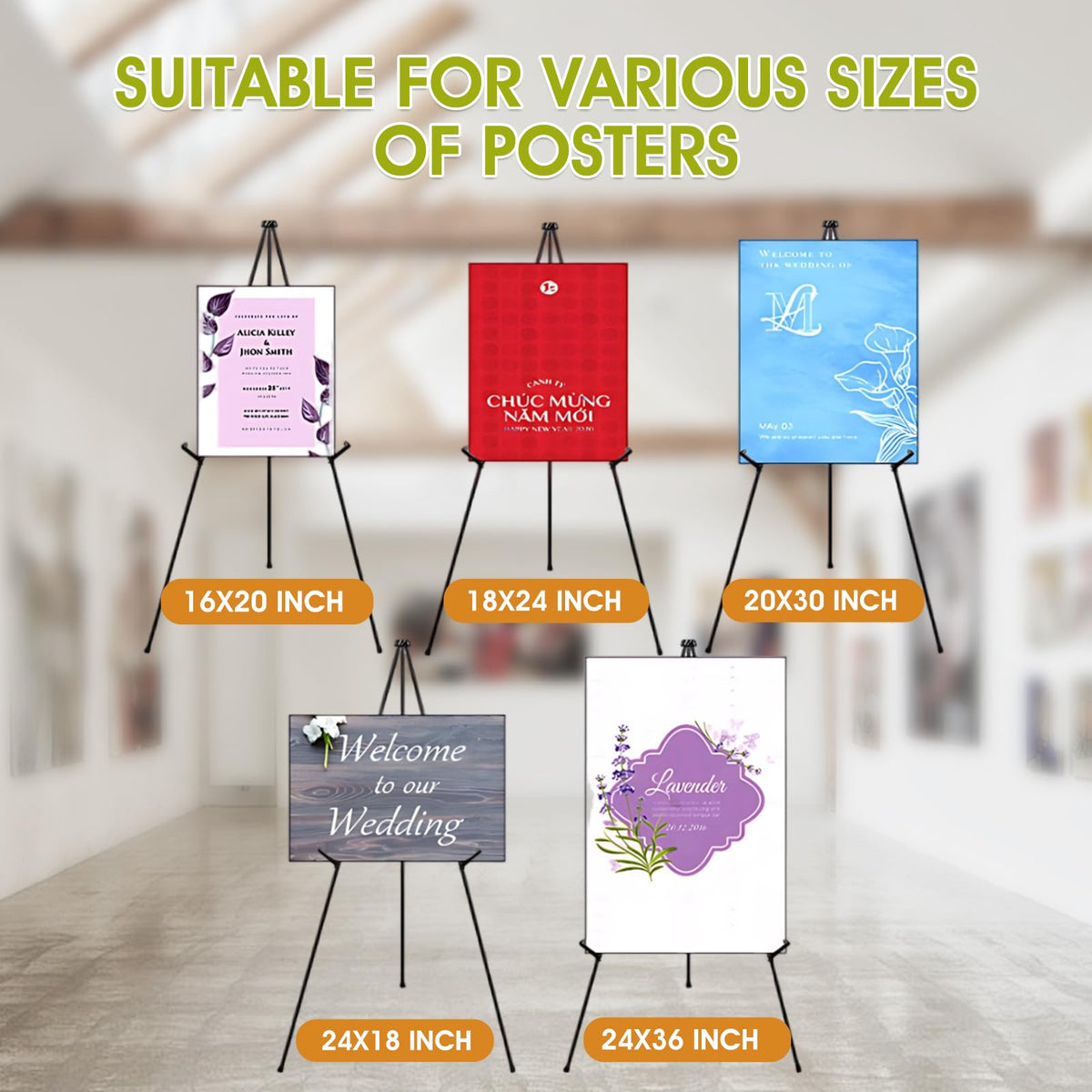 AROIC 63 "Easel Stand for Display, 10 Pack Portable Foldable Metal Easel, Easels for Signs Wedding Logos,Arts, Painting,Adjustable Floor Easels with 10 Storage Bag