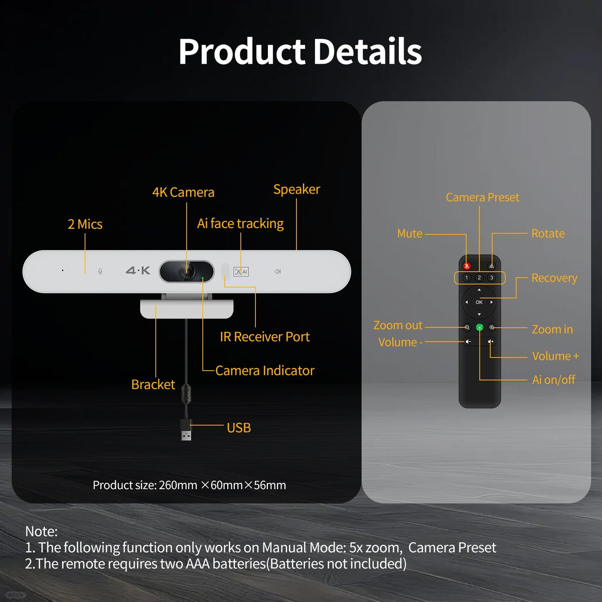 4K All-in-One Video Bar, USB Video Conference System, 4K 8MP Conference Camera & Hi-Fi Speaker & 2 Noise-reducing Mics, Auto Framing & Speaker Tracking, 94°FOV, Auto Light Correction, Plug and Play