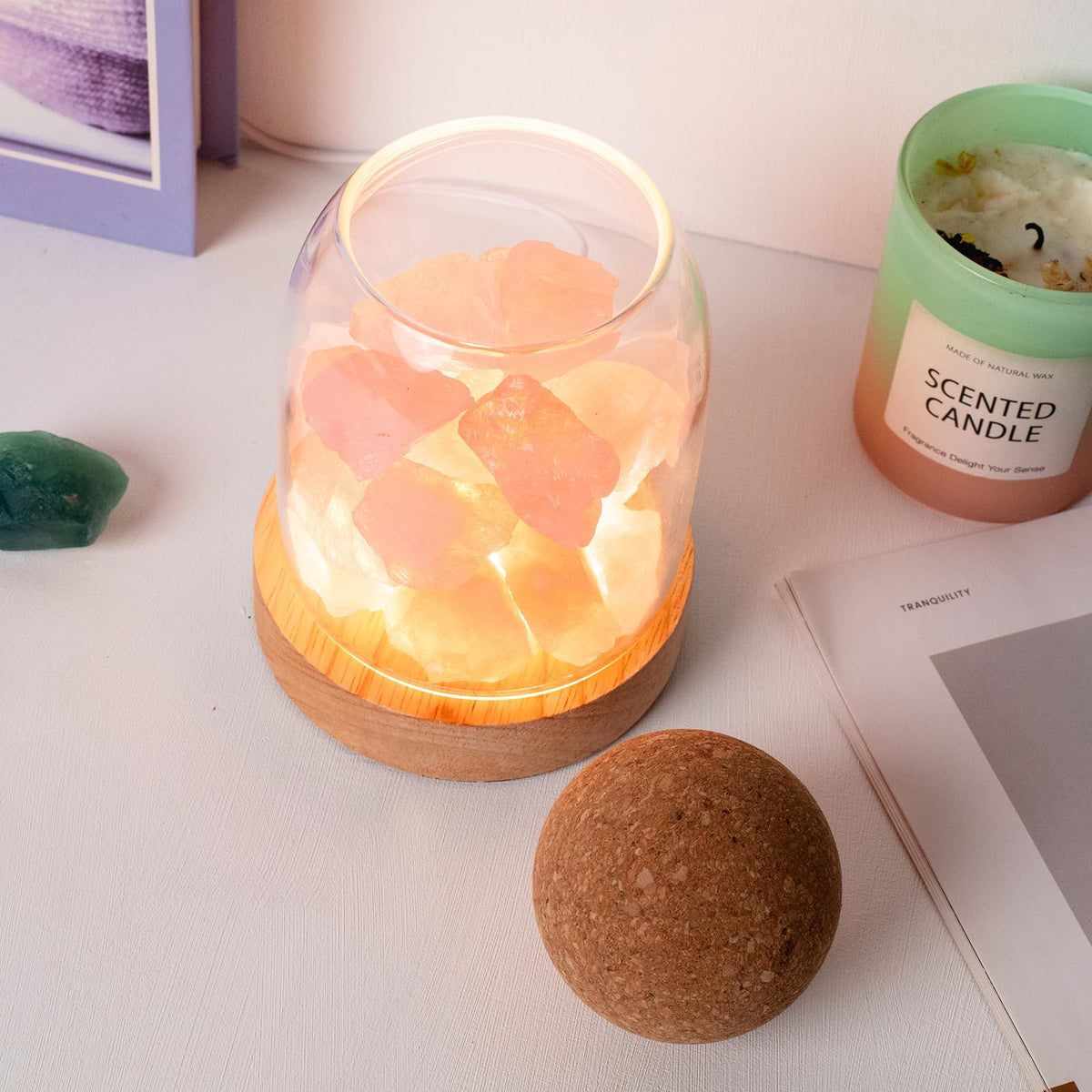 Runyangshi Himalayan Salt Night Lamp 6.3" Natural Healing Crystal Aroma Stone Diffuser Bedside Lamp USB Port 3 Colours Dimming Mode Bedroom Lamp Home Decor