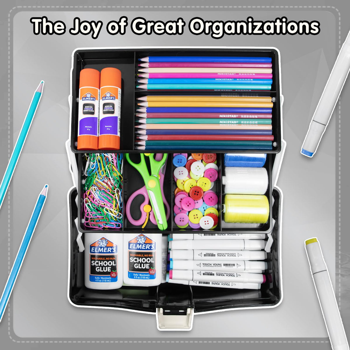 TERGOO 12in Three-Layer Multipurpose Storage Box Organizer Folding Tool Box/Art & Crafts Case/Sewing Supplies Organizer/Medicine Box/Family First Aid Box with 2 Trays (Black)…