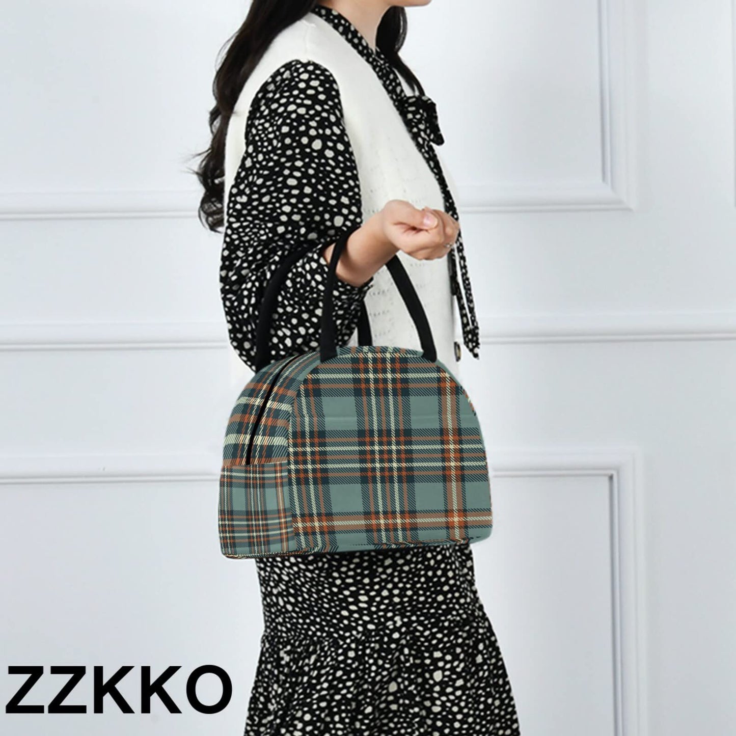 ZZKKO Plaid Tartan Lunch Bag Box Tote Organizer Lunch Container Insulated Zipper Meal Prep Cooler Handbag For Women Men Home School Office Outdoor Use