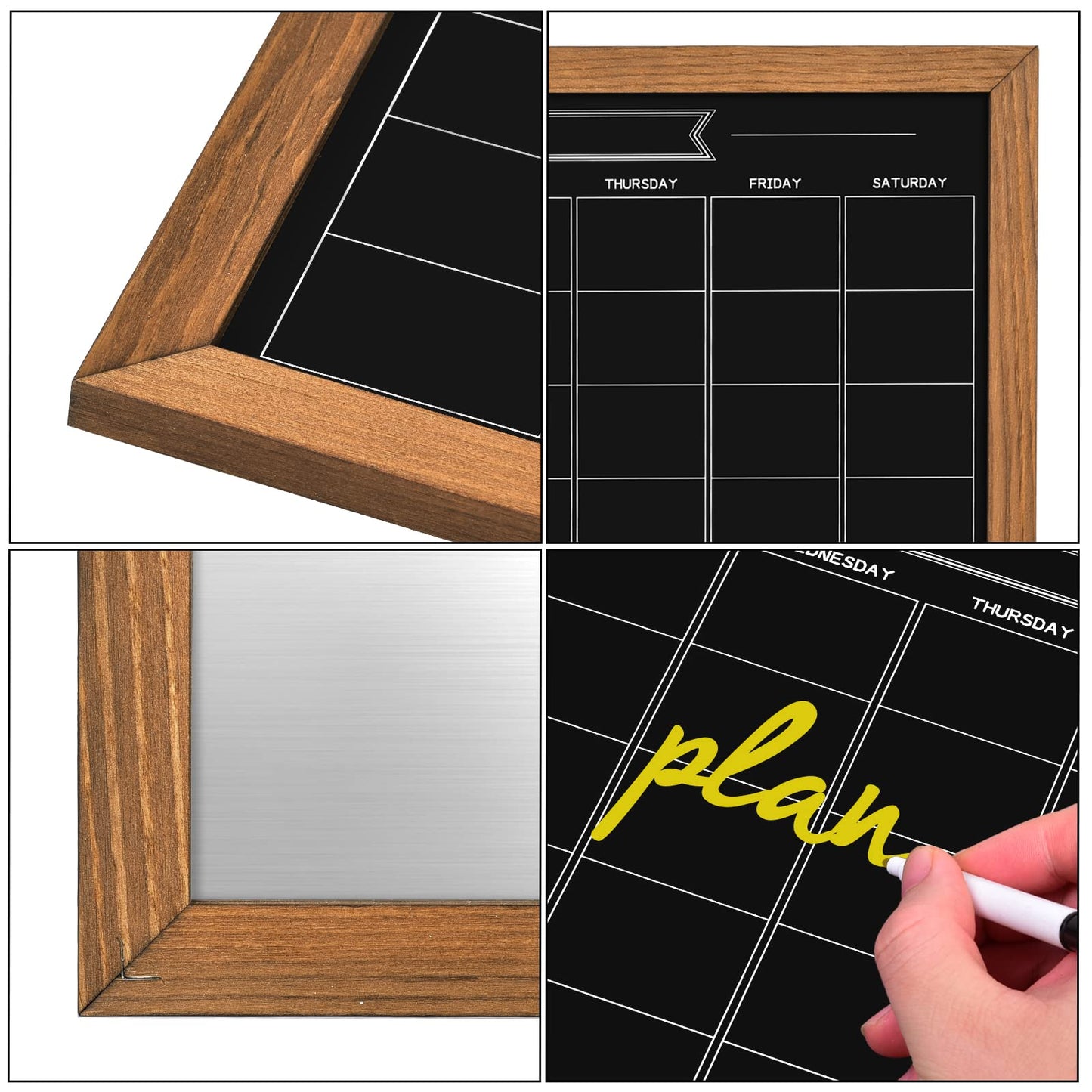 Umtiti Calendar Chalkboard, 10.6" * 14.6", Magnetic Surface Rustic Brown Solid Pine Wood Frame Chalk Board for Planning/School Timetable/Memo, Hanging Board for Office, School and Home(YLHB-QZ-2737)