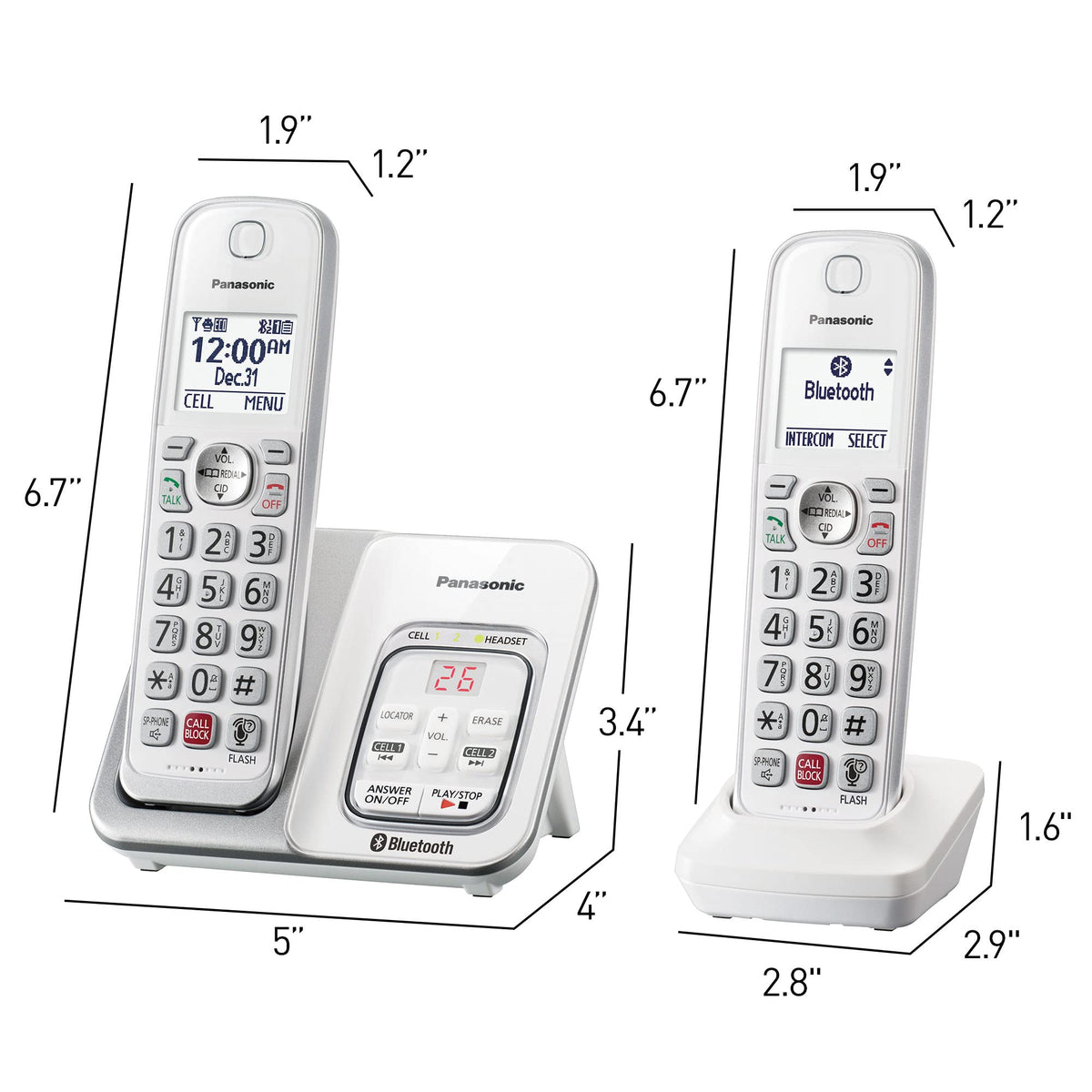 Panasonic Cordless Phone with Answering Machine, Link2Cell Bluetooth Home Phones, Voice Assistant and Advanced Call Blocking, Expandable System with 3 Handsets - KX-TGD863W (White)