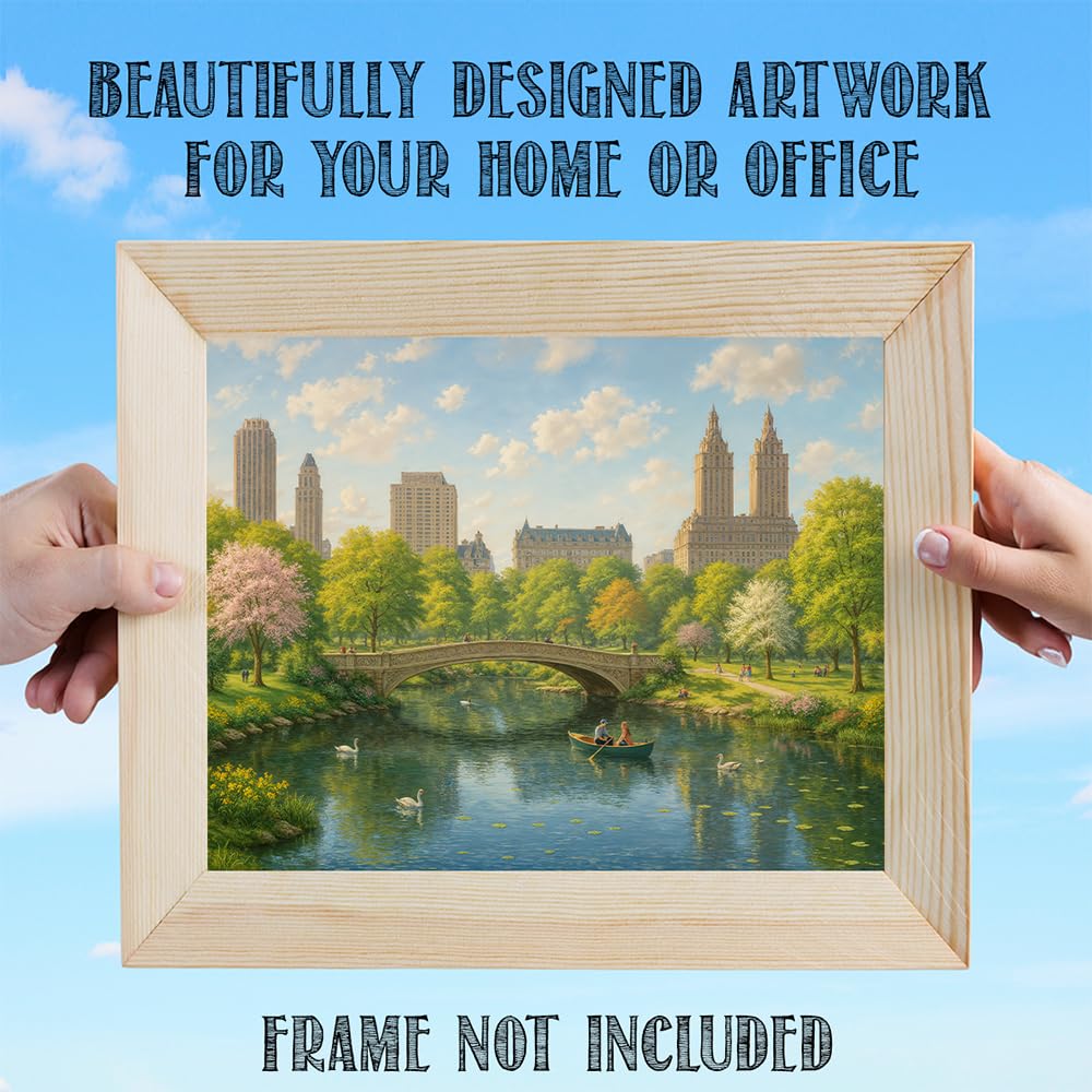 Romantic New York City Central Park in the Spring Painting 11x14 Unframed Poster – Classic Bow Bridge Artwork, NYC Landscape Print for Living Room, Bedroom, Home Office, Condo, or Apartment Décor