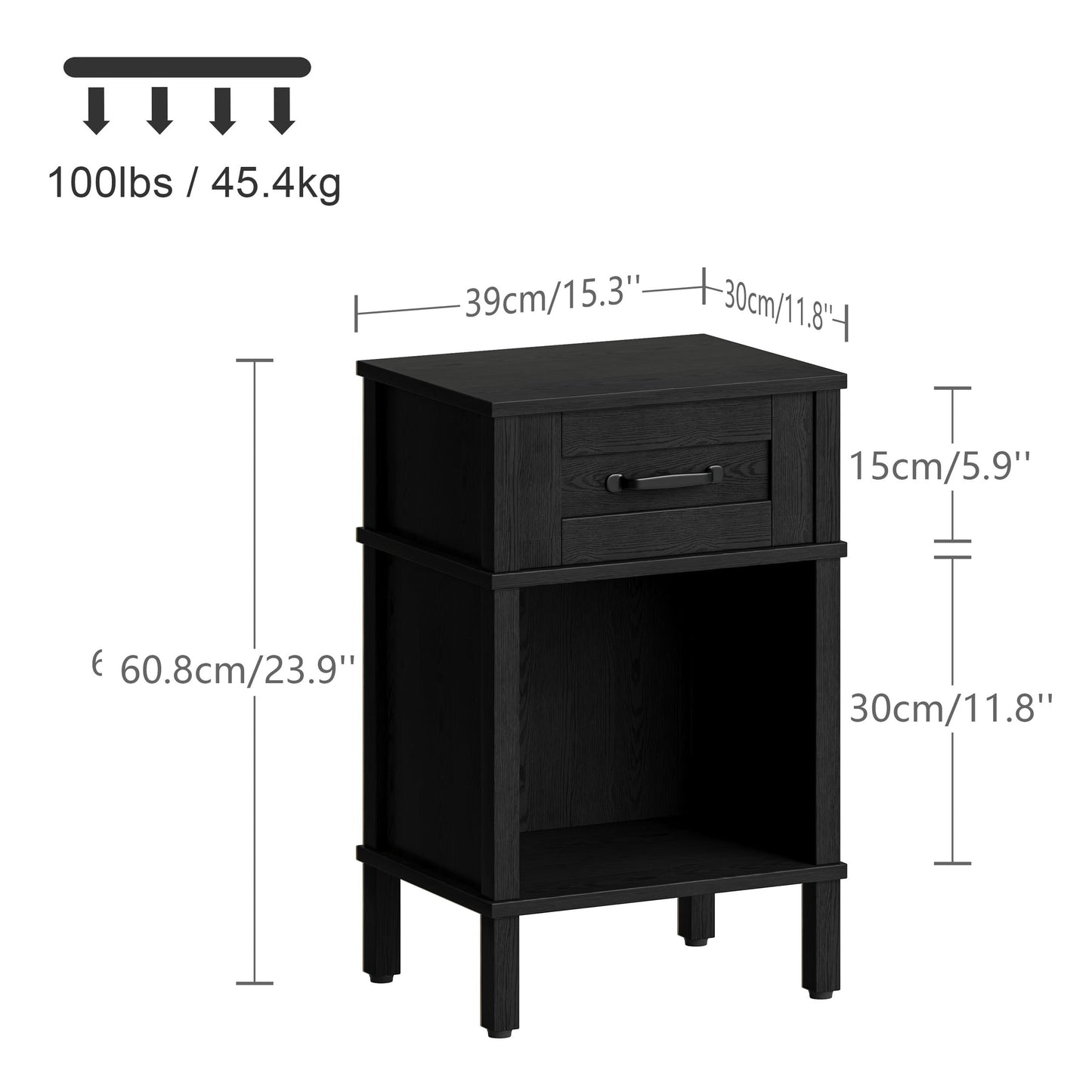 YAUKTAK Farmhouse Nightstand with Drawer, Small Wood Side Table, Wooden Bedroom Nightstand, Wood Night Stand, Black Bedside Table with Storage, Black End Table for Living Room LET512B